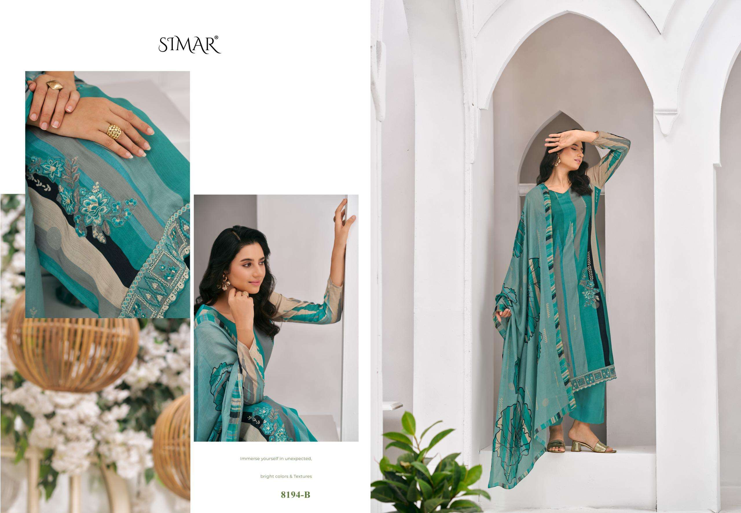 anika by glossy 8194 colors viscose muslin designer suit wholesaler surat