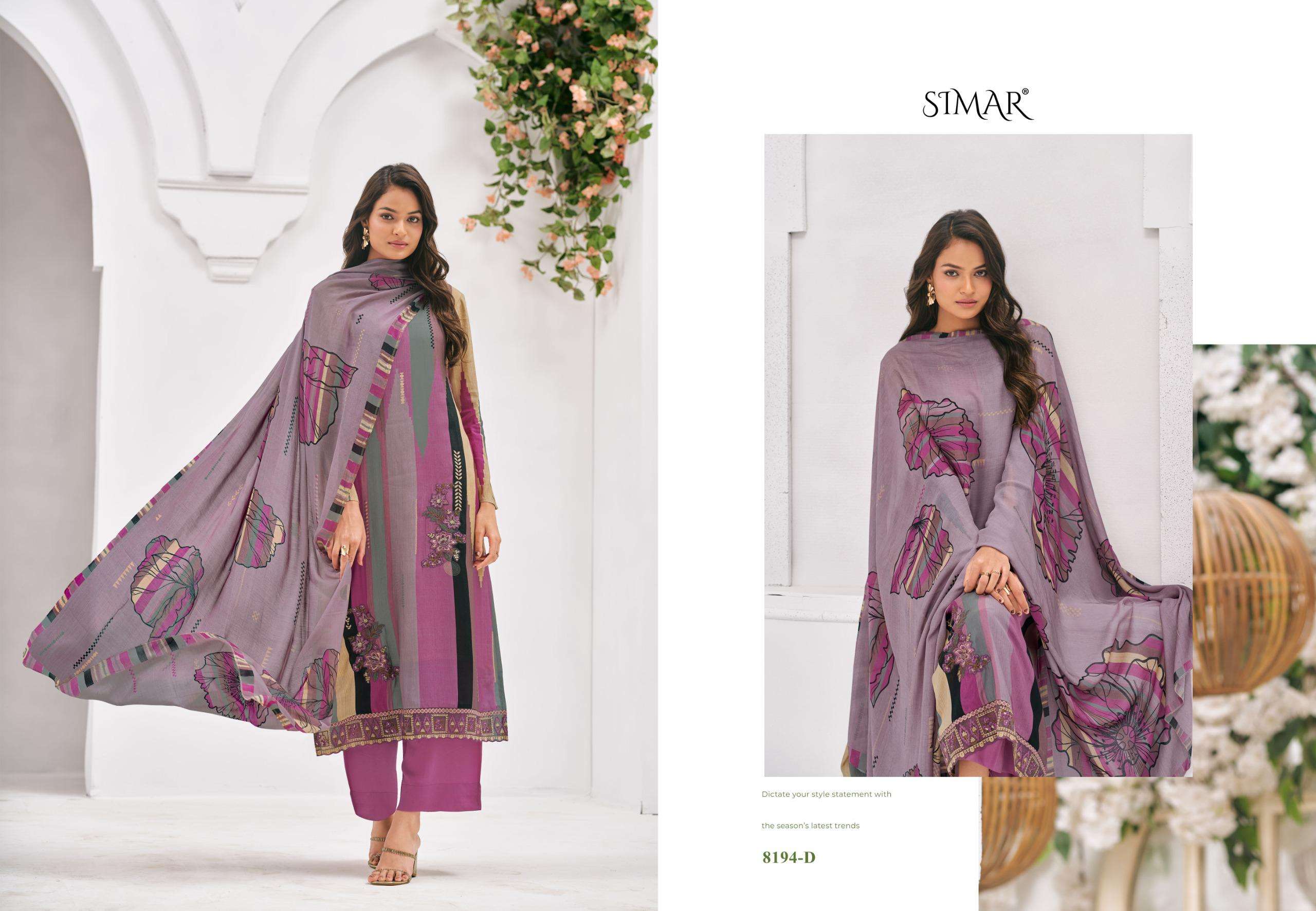 anika by glossy 8194 colors viscose muslin designer suit wholesaler surat