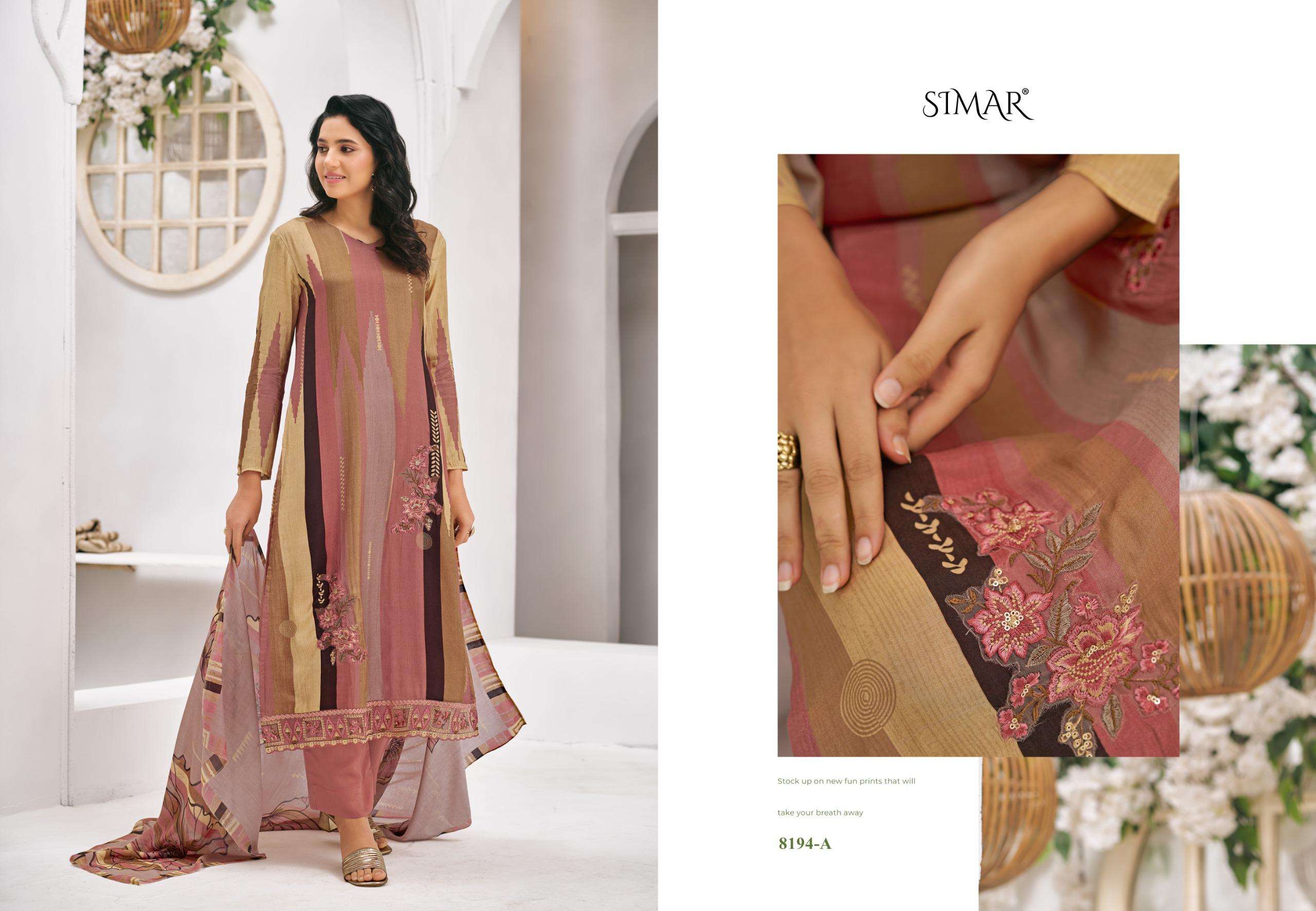 anika by glossy 8194 colors viscose muslin designer suit wholesaler surat