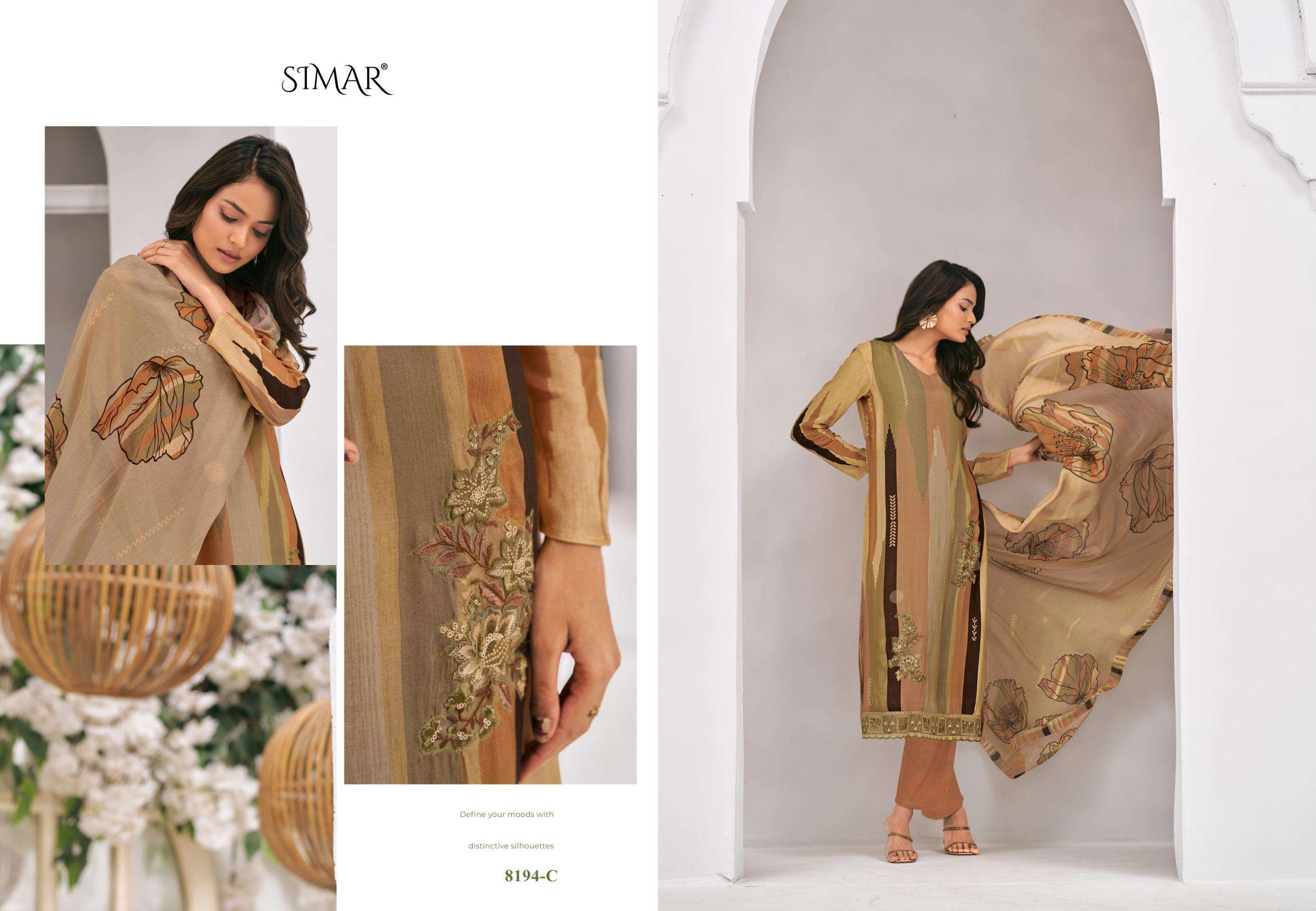 anika by glossy 8194 colors viscose muslin designer suit wholesaler surat