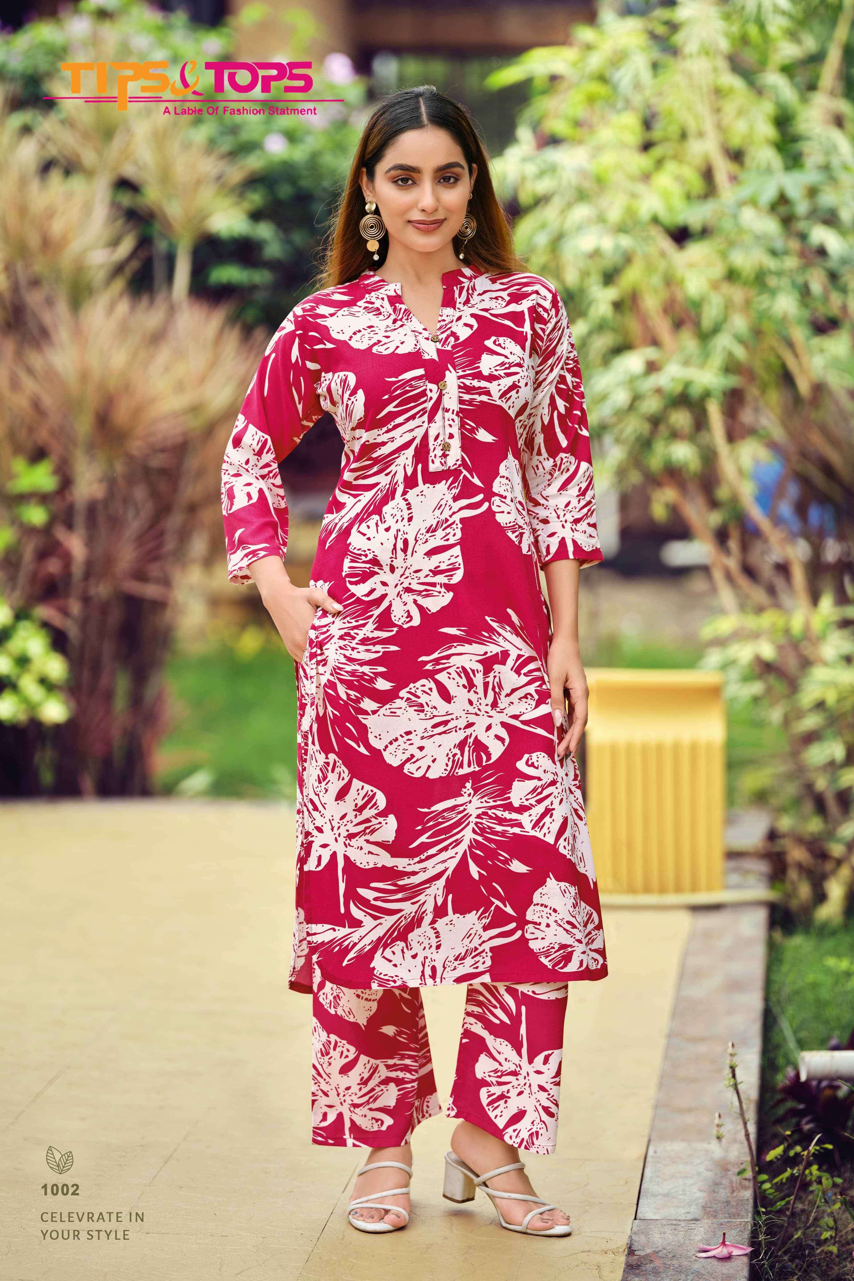 cinderella vol-6 by tips&tops 1001-1006 series casual wear rayon printed readymade cord set supplier 