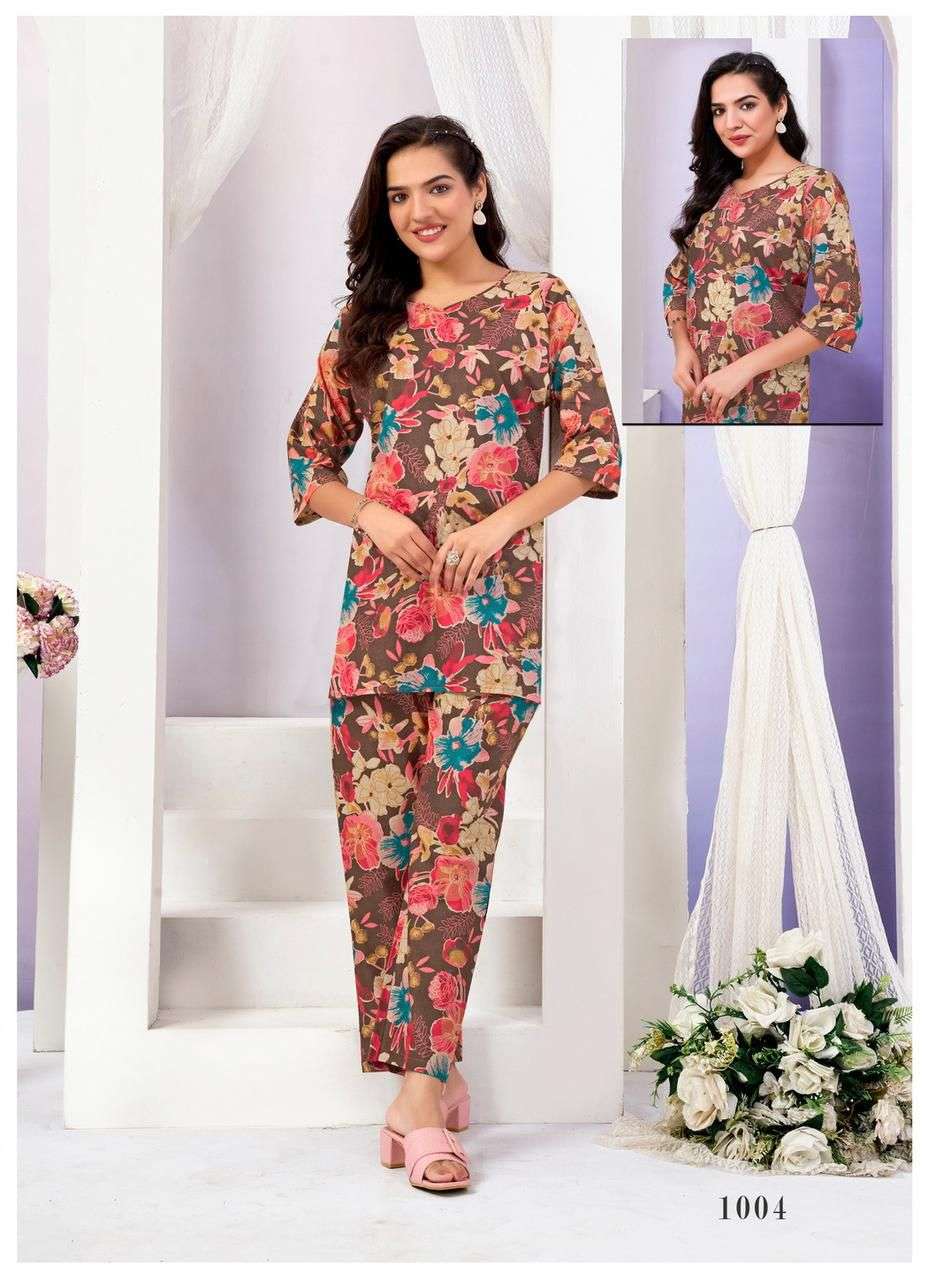 crazy vol-1 by sk 1001-1010 series casual wear cotton printed readymade cord set supplier 