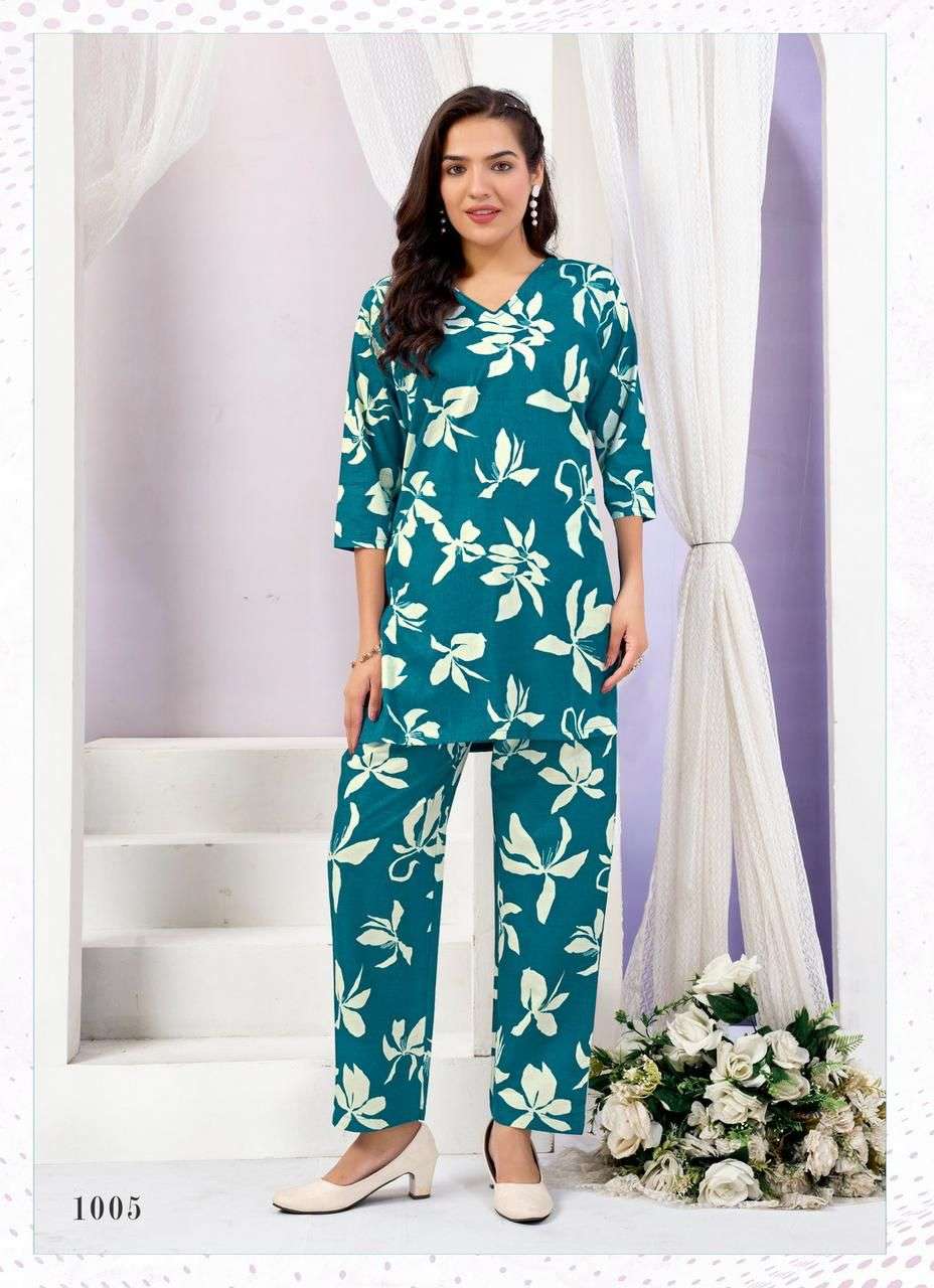crazy vol-1 by sk 1001-1010 series casual wear cotton printed readymade cord set supplier 