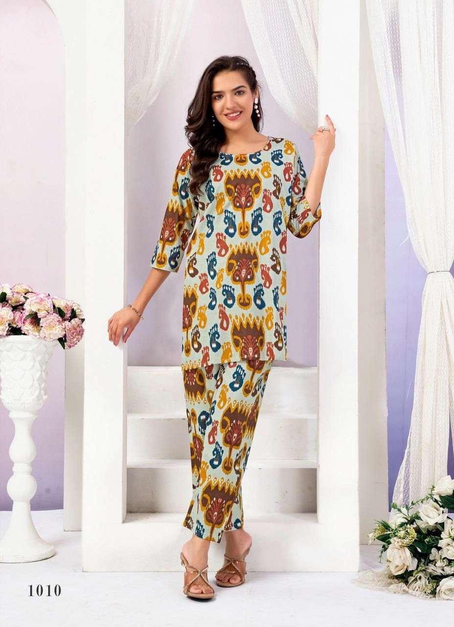 crazy vol-1 by sk 1001-1010 series casual wear cotton printed readymade cord set supplier 