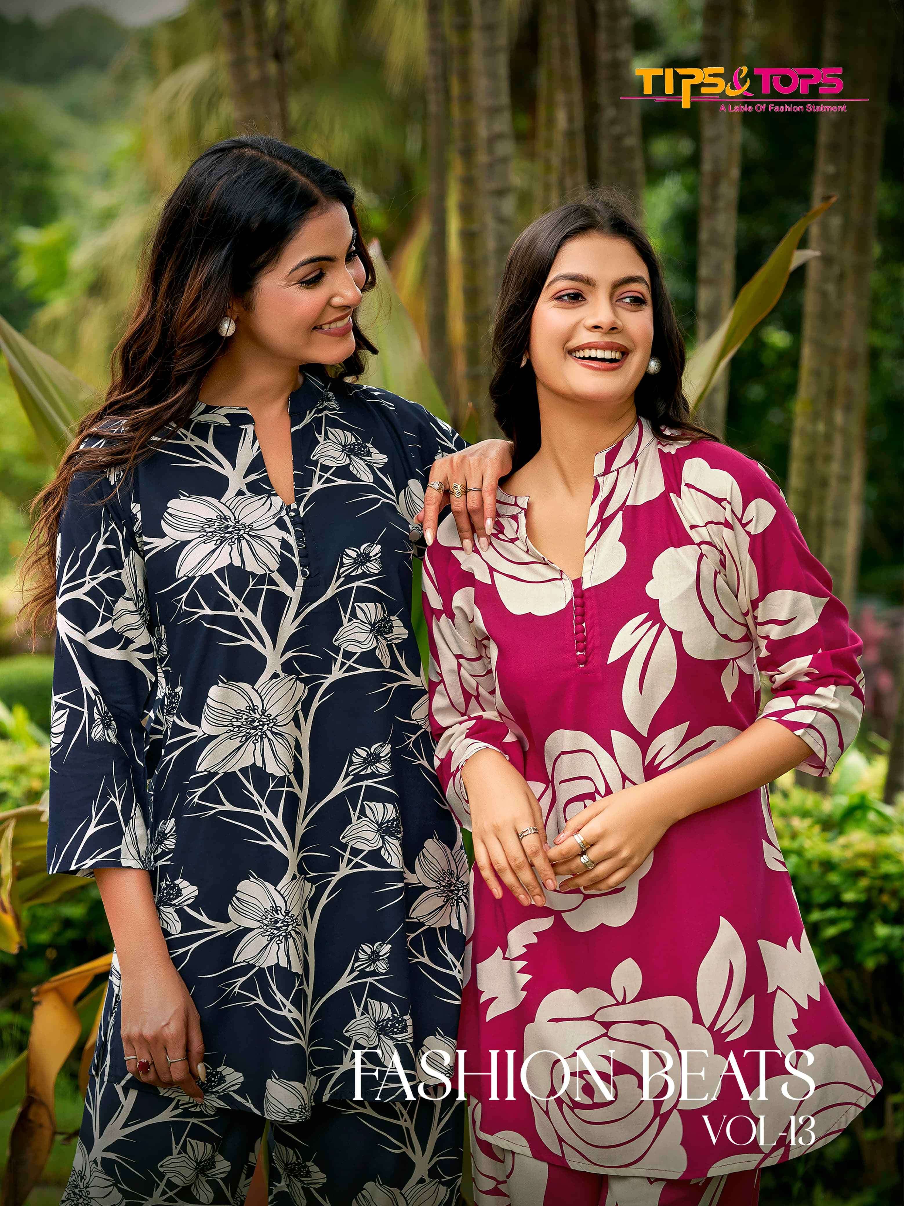 fashion beats vol-13 by tips&tops 1001-1006 series rayon fancy printed readymade cord set supplier 