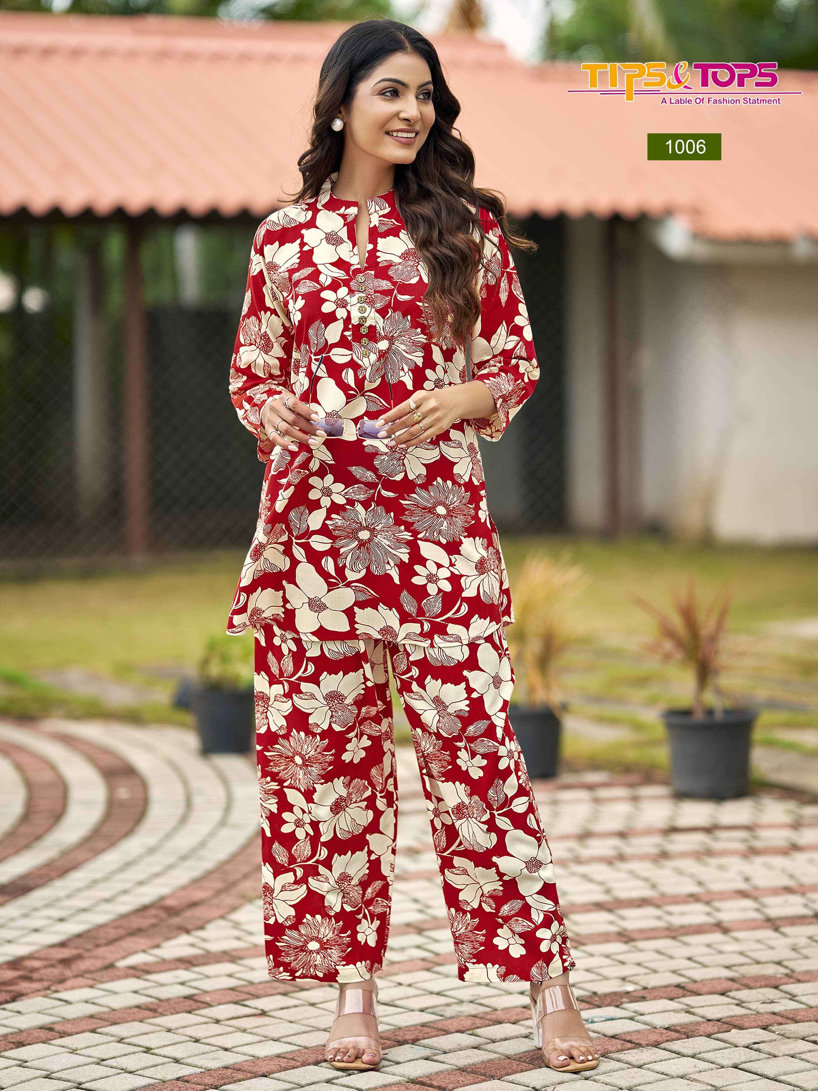 fashion beats vol-13 by tips&tops 1001-1006 series rayon fancy printed readymade cord set supplier 