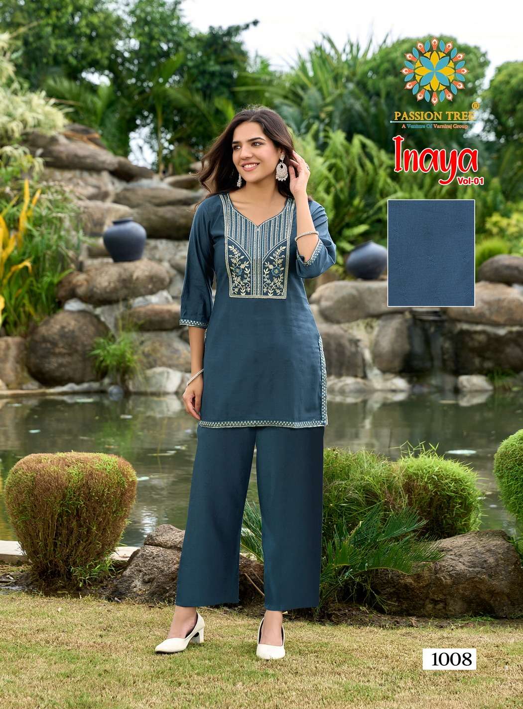 inaya vol-1 by passion tree 1001-1008 series latest designer viscose silk readymade cord set supplier 