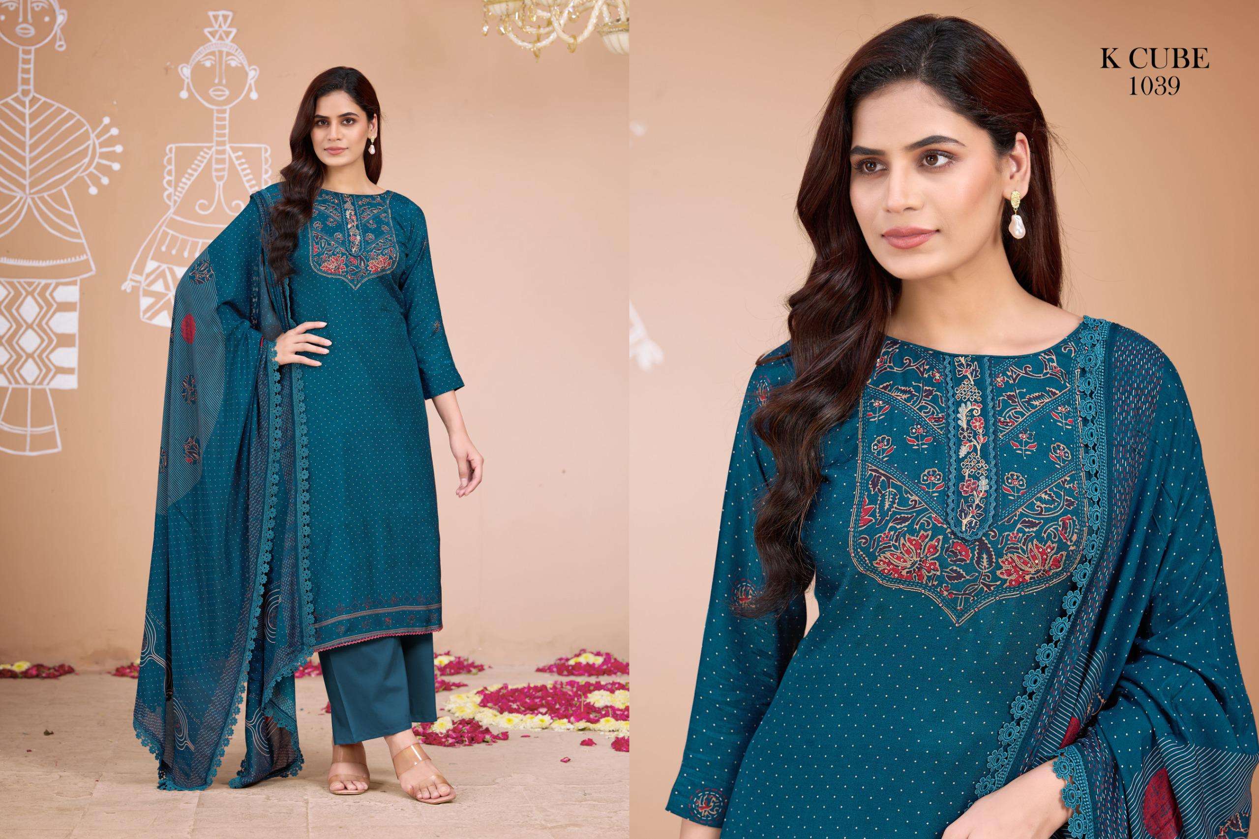 jasleen by k cube 1039 colors muslin digital printed suit wholoesaler surat