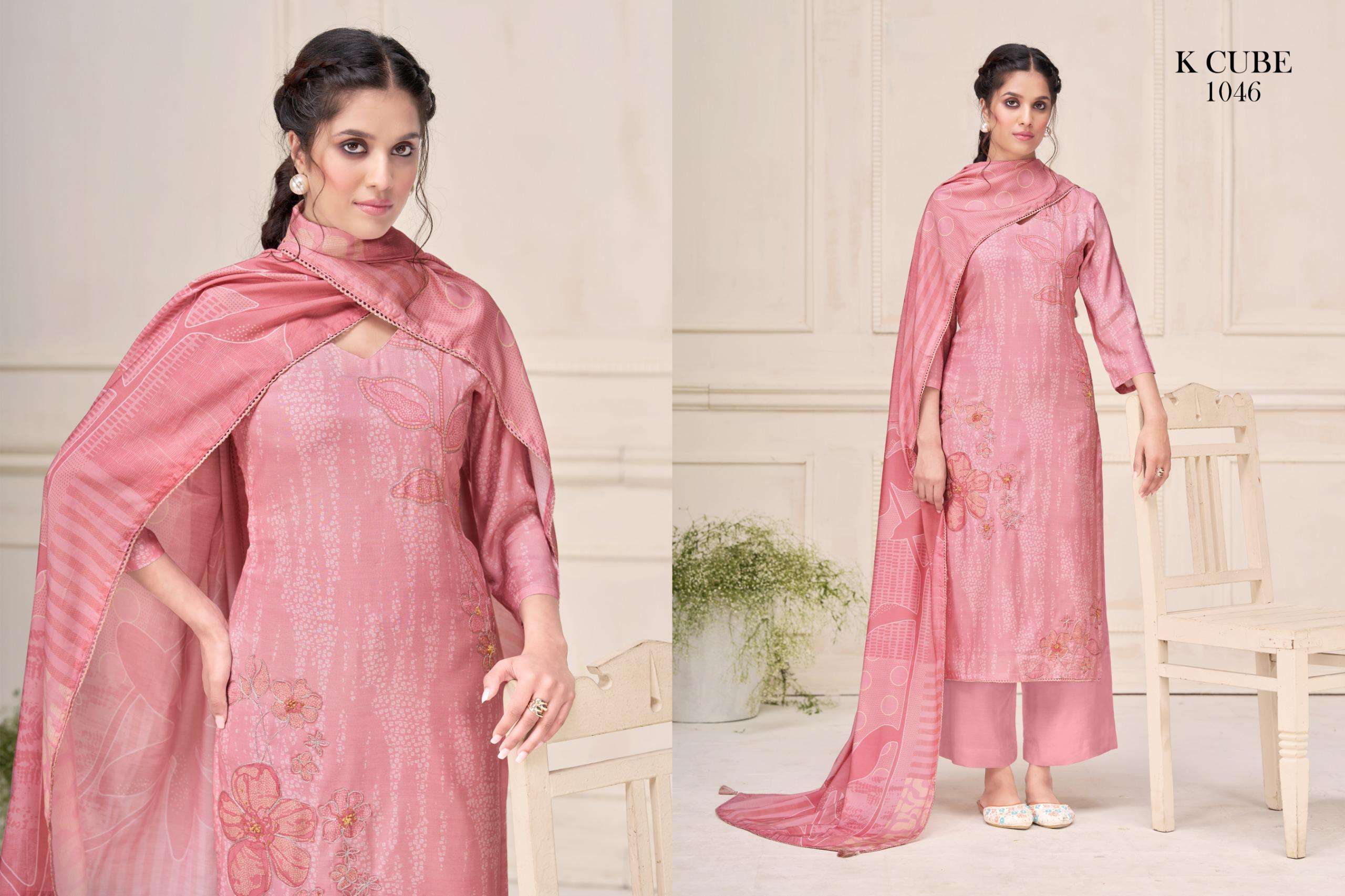 manvi by k cube 1046 colors digital printed fancy muslin suit wholesaler surat
