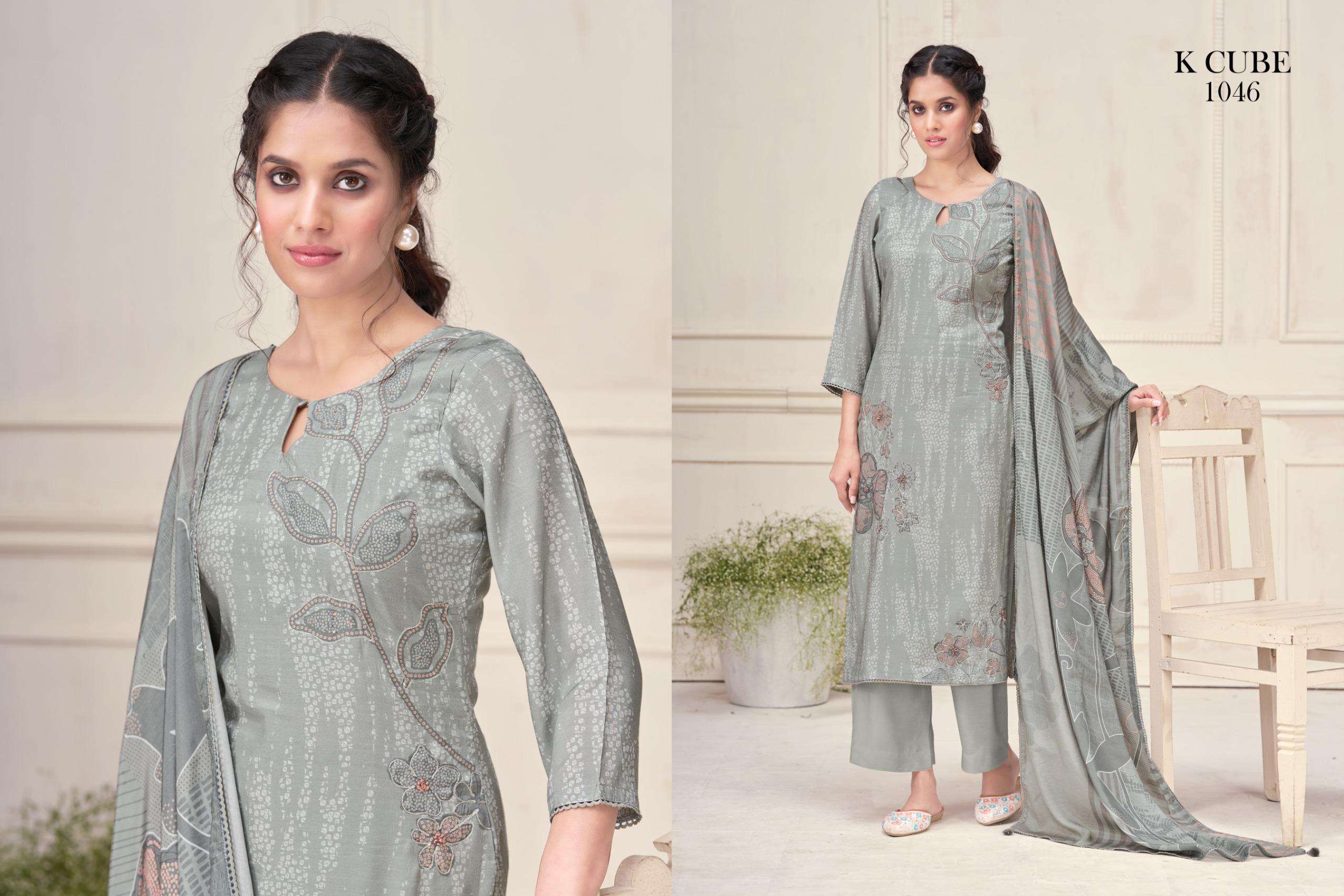 manvi by k cube 1046 colors digital printed fancy muslin suit wholesaler surat