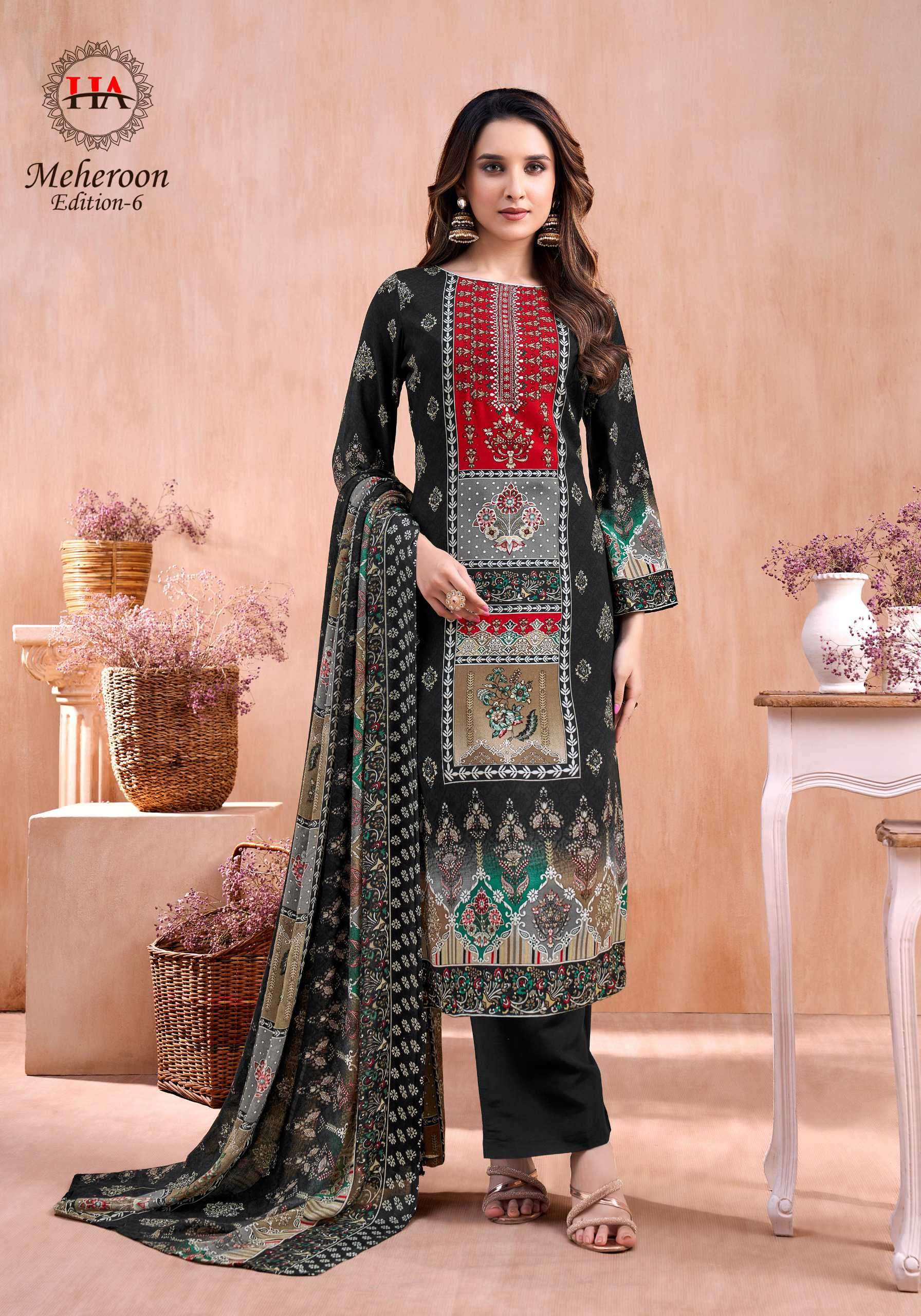 meheroon vol-6 by harshit fashion colors latest designer party wear salwar suit supplier 