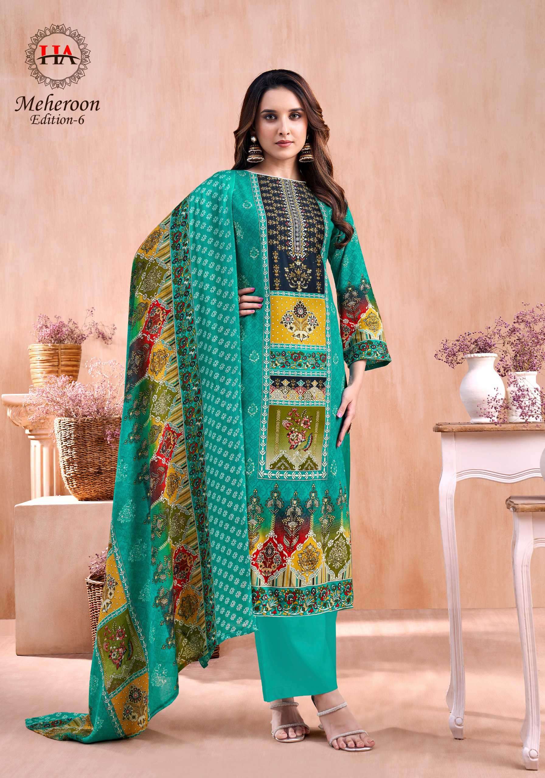 meheroon vol-6 by harshit fashion colors latest designer party wear salwar suit supplier 