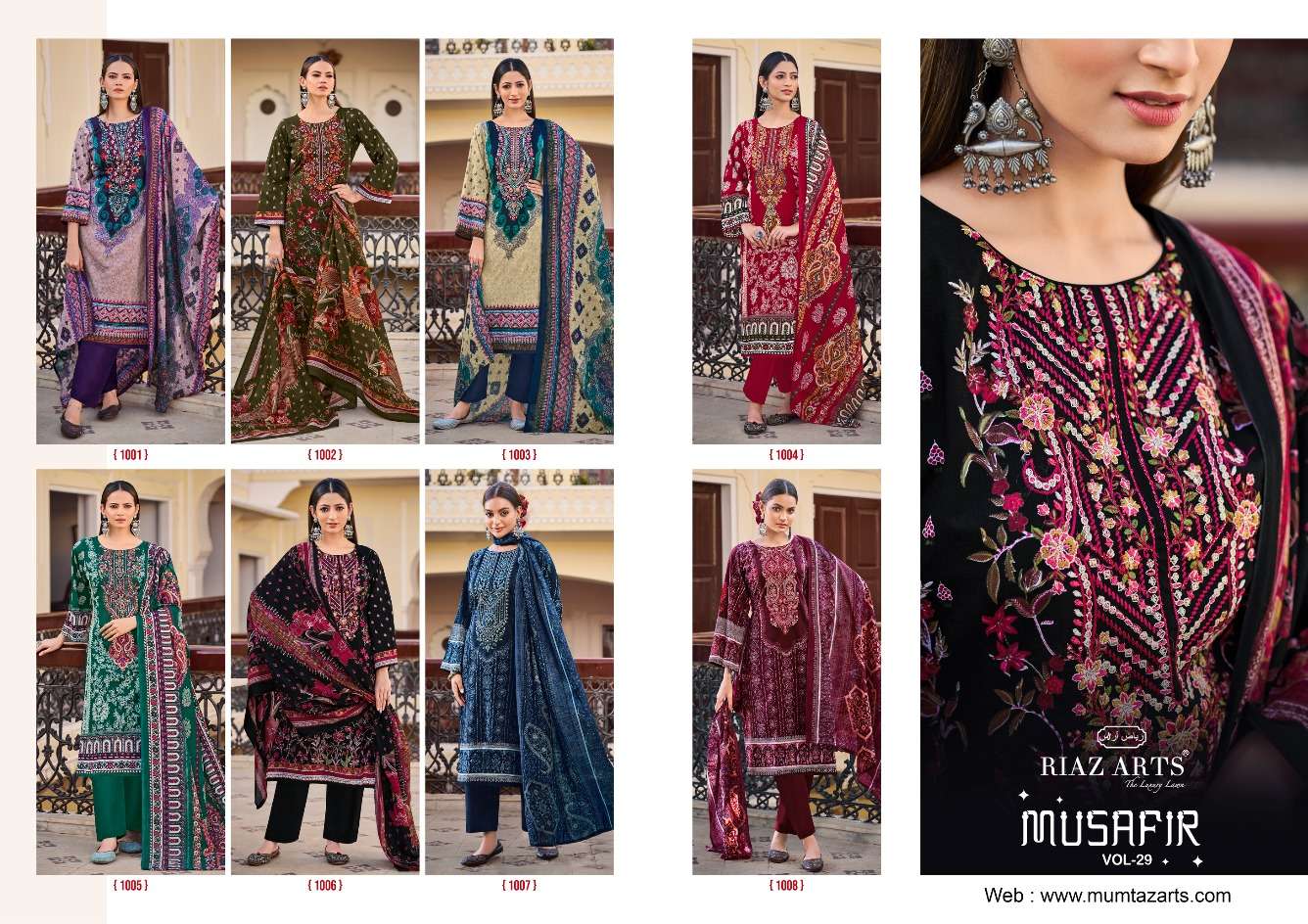 musafir vol-29 by riaz arts colors cotton digital print wtih heavy self embroidered salwar suit supplier 