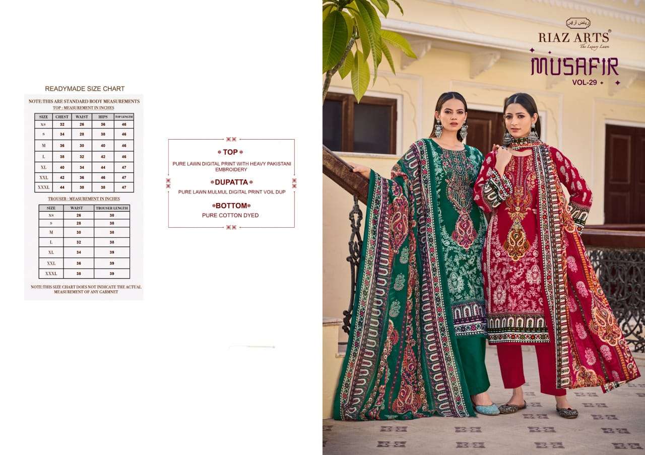 musafir vol-29 by riaz arts colors cotton digital print wtih heavy self embroidered salwar suit supplier 