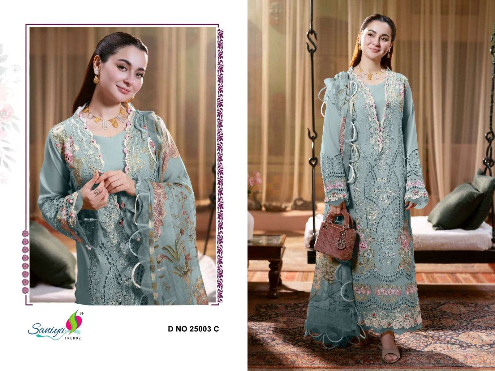 ombre vol-25 nx by saniya trends 25003 colors chinkari embroidered pakistani cotton suit supplier 