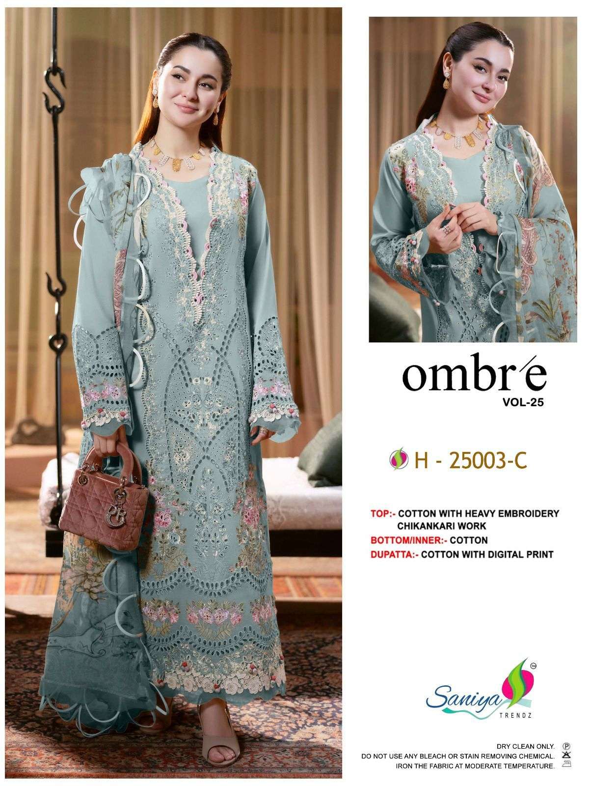 ombre vol-25 nx by saniya trends 25003 colors chinkari embroidered pakistani cotton suit supplier 