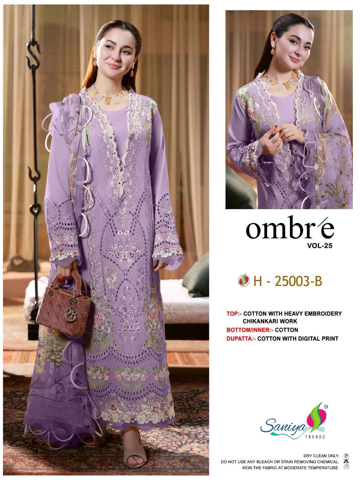 ombre vol-25 nx by saniya trends 25003 colors chinkari embroidered pakistani cotton suit supplier 