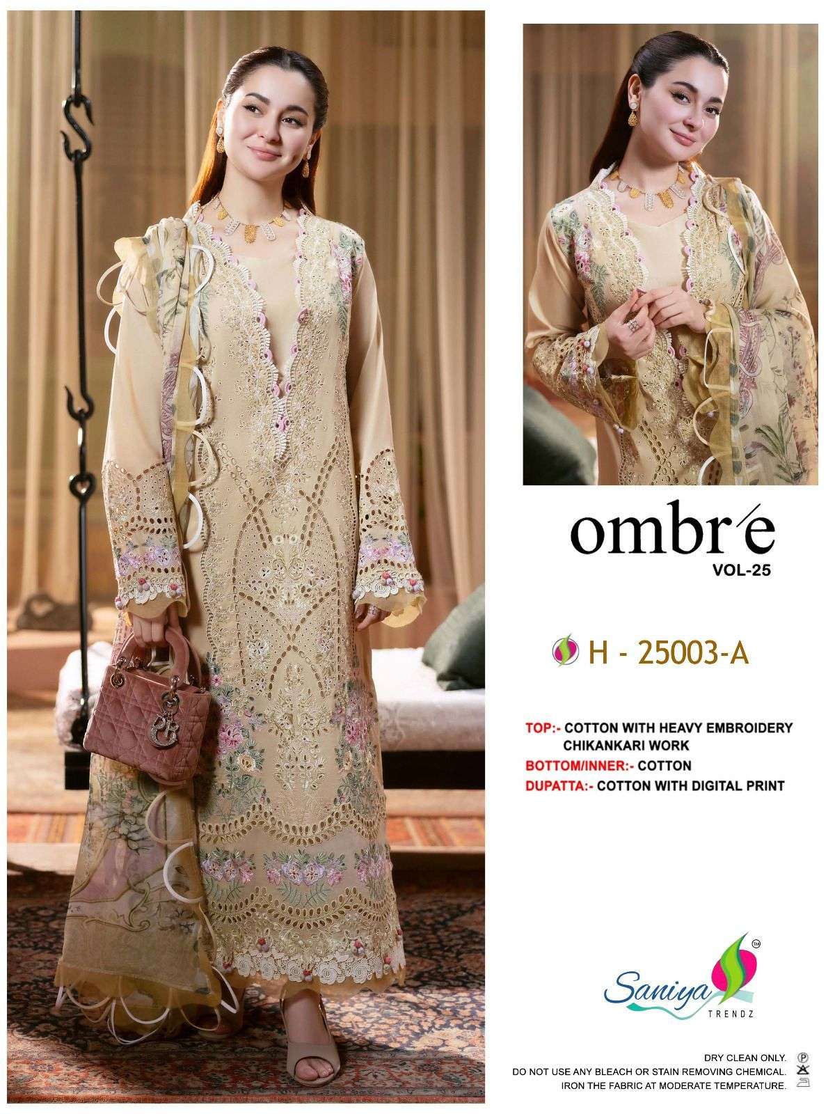 ombre vol-25 nx by saniya trends 25003 colors chinkari embroidered pakistani cotton suit supplier 