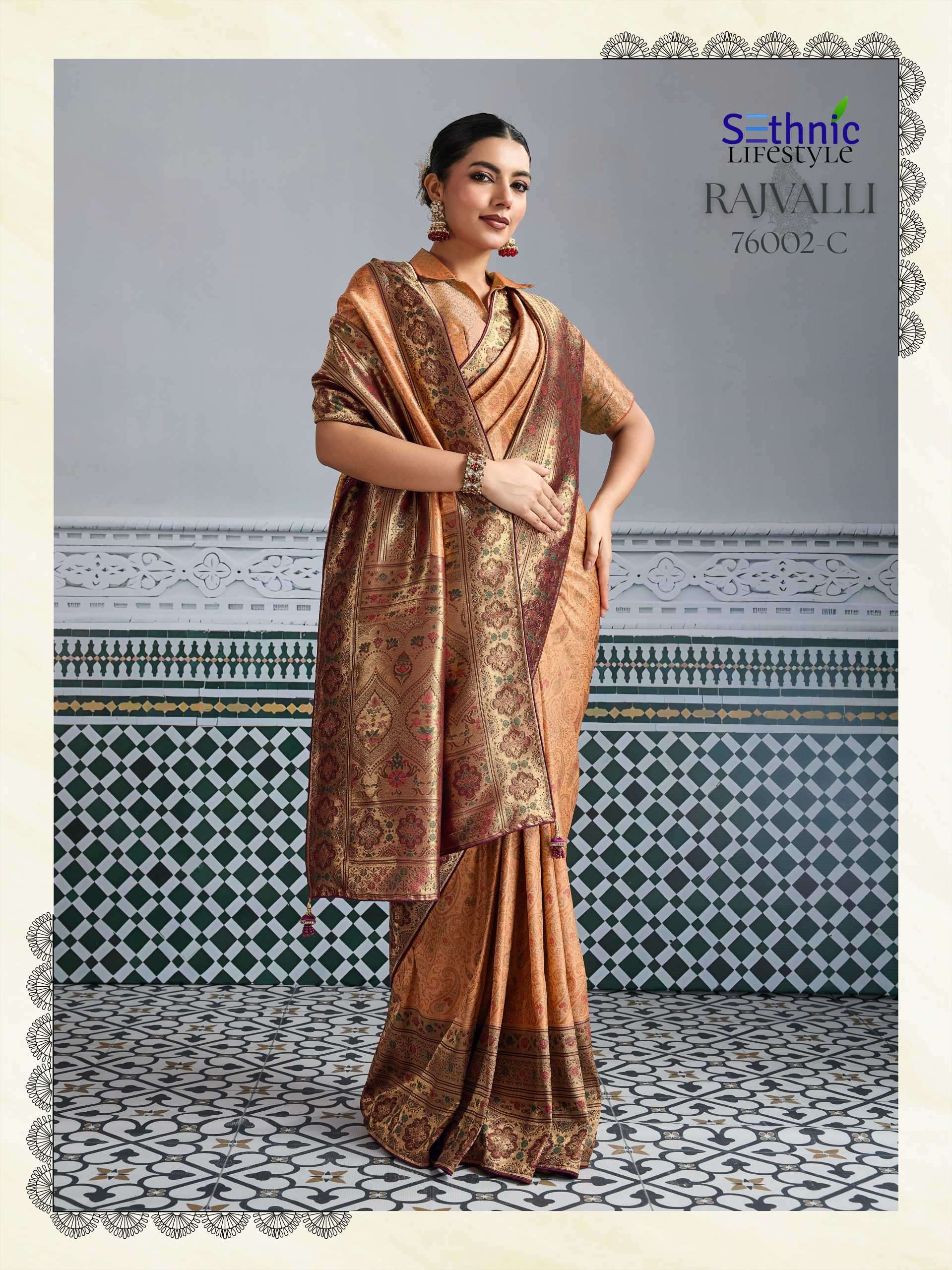 rajvalli platinum by sethnic lifestyle 76002 colors kanjivaram silk saree wholesale surat