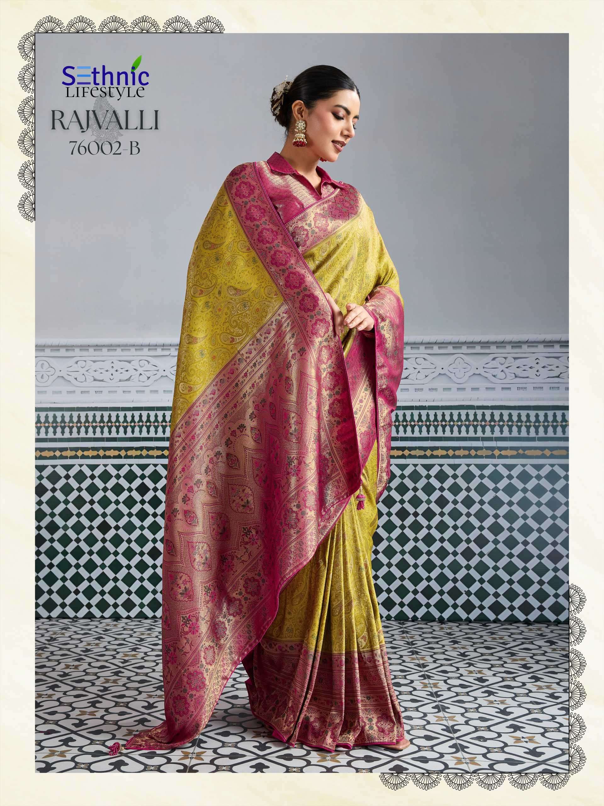 rajvalli platinum by sethnic lifestyle 76002 colors kanjivaram silk saree wholesale surat