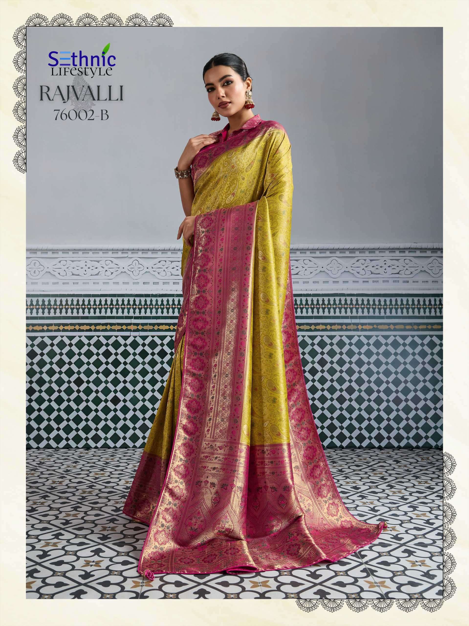 rajvalli platinum by sethnic lifestyle 76002 colors kanjivaram silk saree wholesale surat