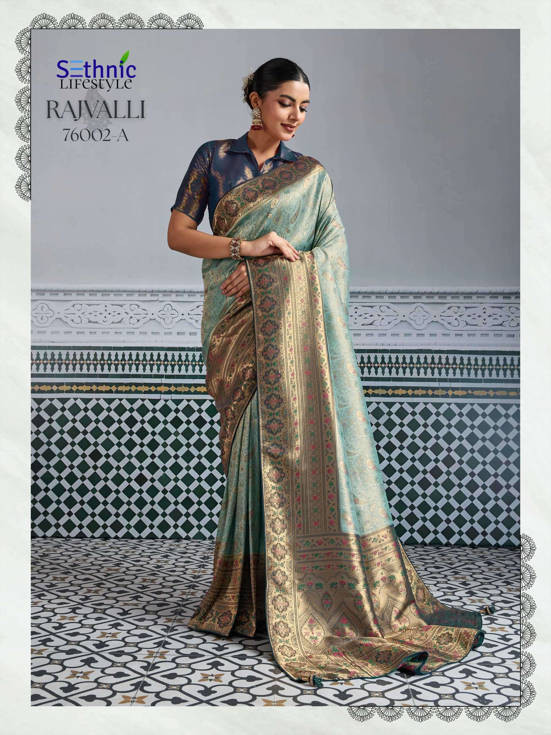 rajvalli platinum by sethnic lifestyle 76002 colors kanjivaram silk saree wholesale surat