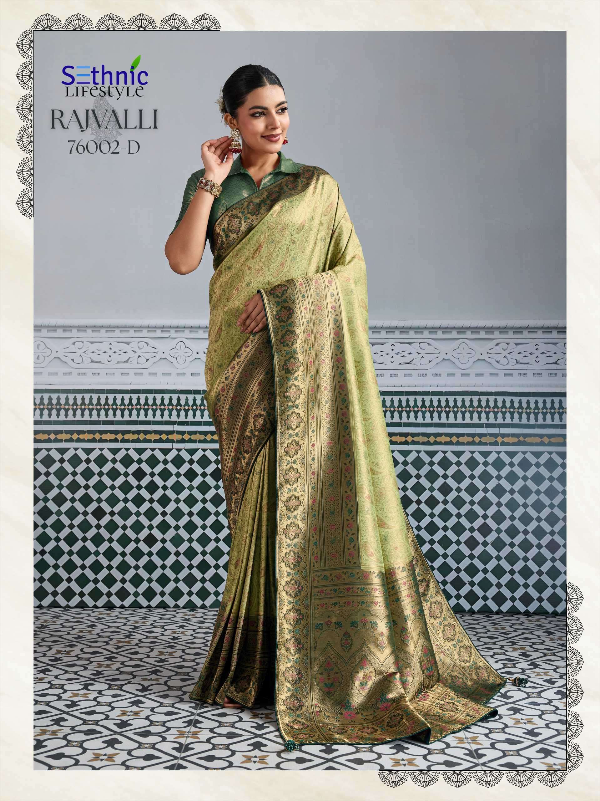 rajvalli platinum by sethnic lifestyle 76002 colors kanjivaram silk saree wholesale surat