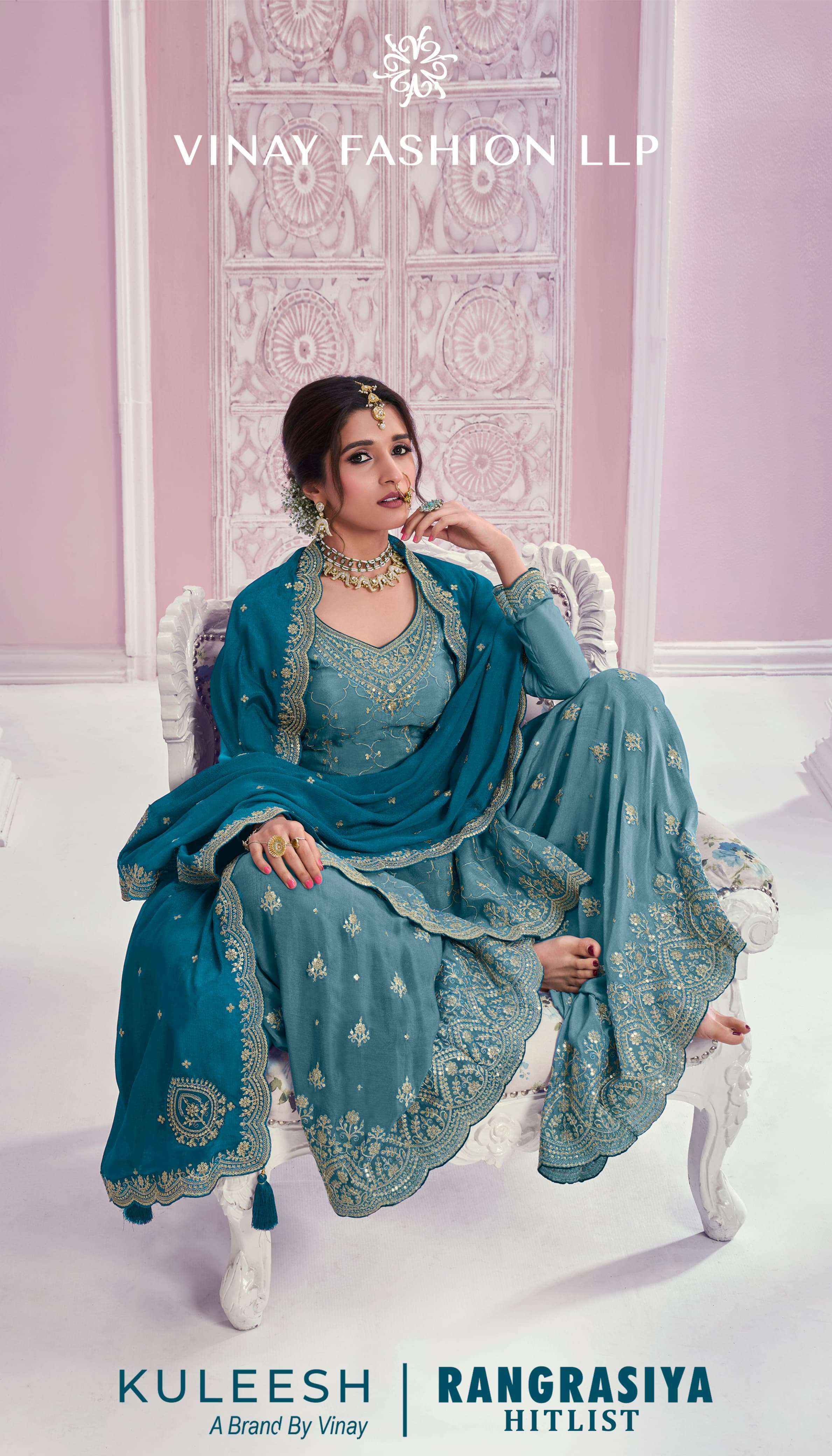 rangrasiya hitlist by vinay fashion kuleesh heavy embroidered chinnon dress material catalogue online wholesale surat 