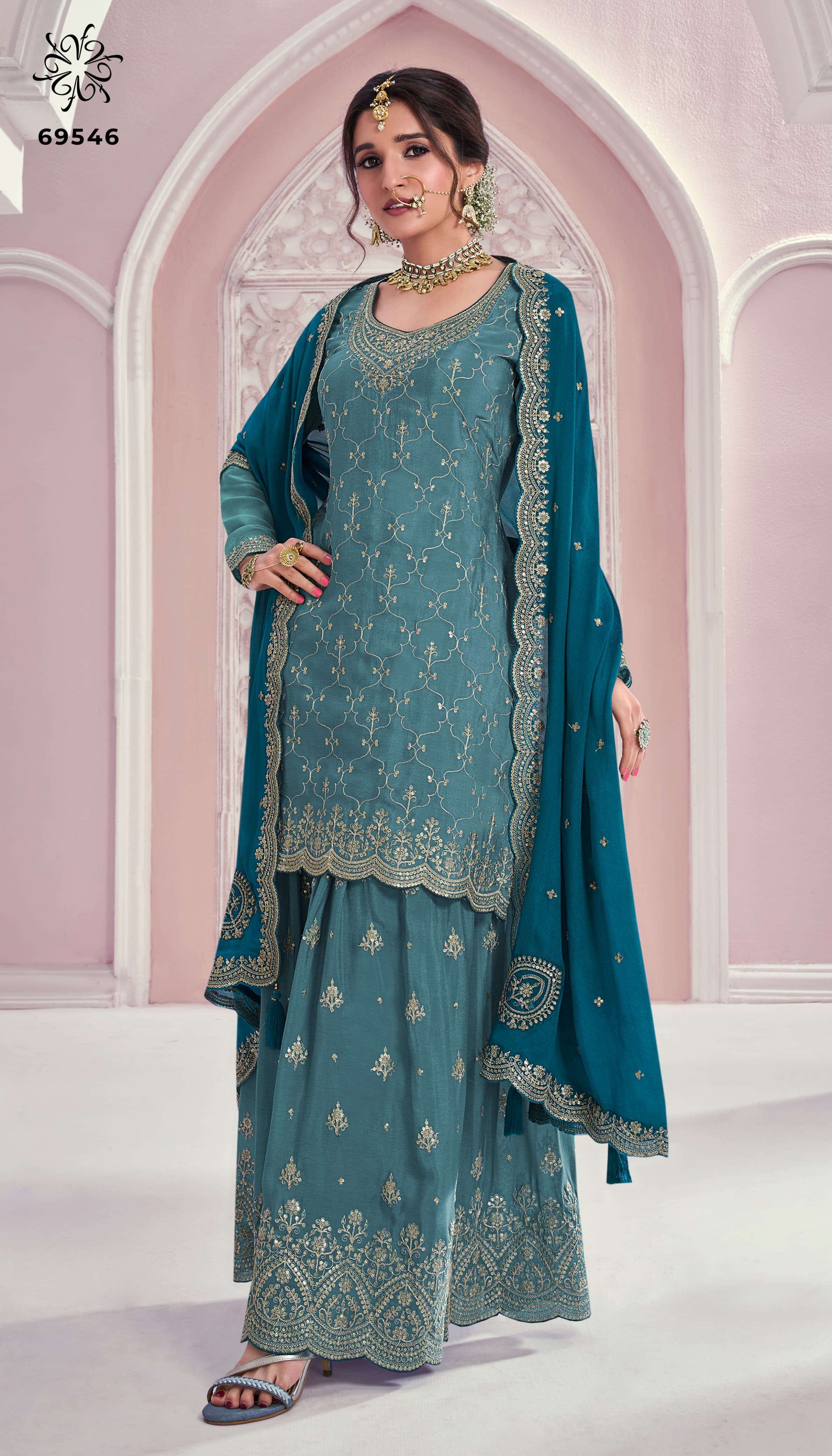 rangrasiya hitlist by vinay fashion kuleesh heavy embroidered chinnon dress material catalogue online wholesale surat 