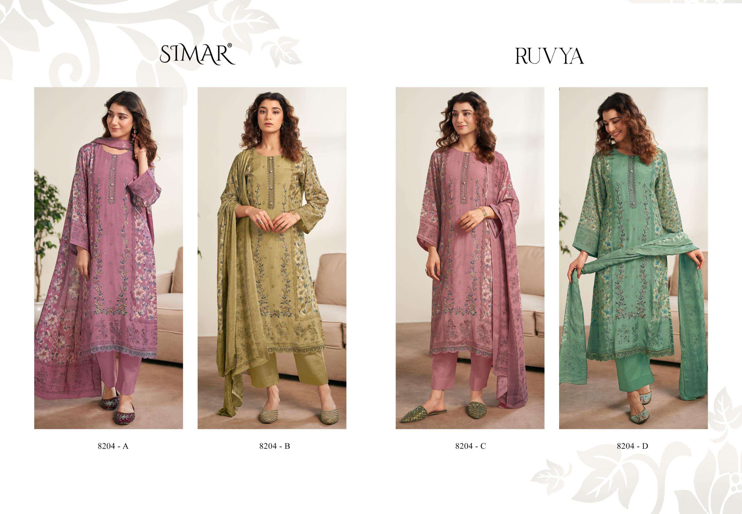 ruvya by glossy 8204 colors viscose muslin salwar kameez wholesale price surat