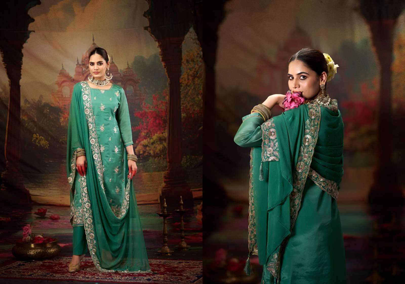 sajani by four dots colors fancy zarkan work organza salwar kameez wholesaler surat