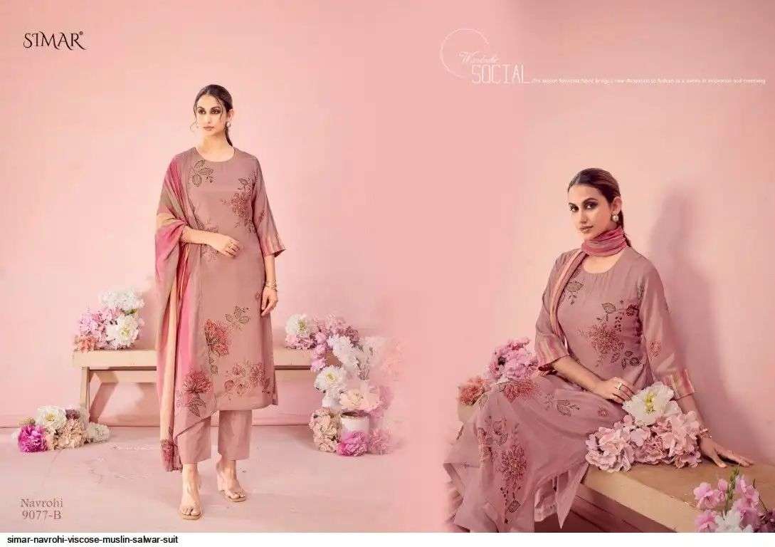 simar navrohi 9077 colors viscosemuslin digital printed suit wholesale price surat
