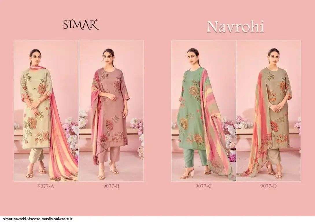 simar navrohi 9077 colors viscosemuslin digital printed suit wholesale price surat