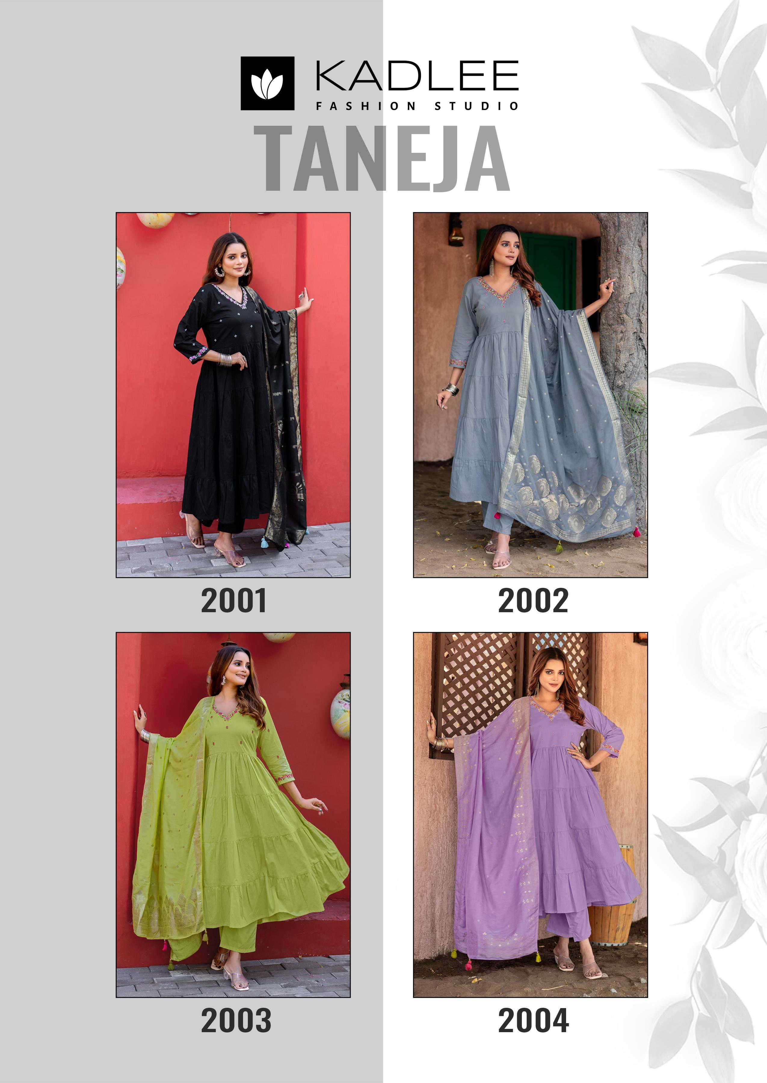 taneja by kadlee colors latest designer causal wear readymade salwar kameez wholesaler surat