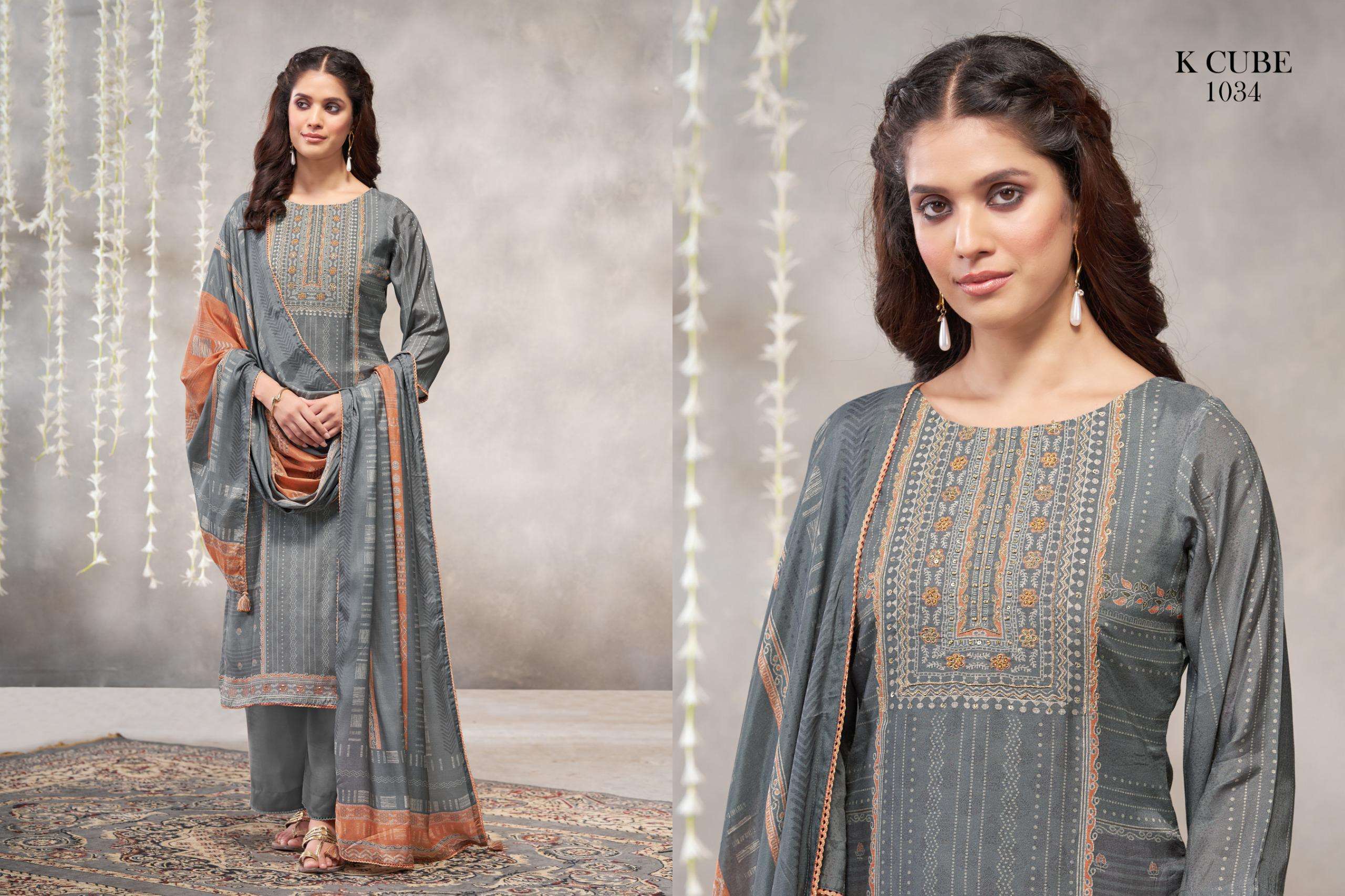 vaani by k cube colors designer embroidered with digital printed muslin suit wholesaler 