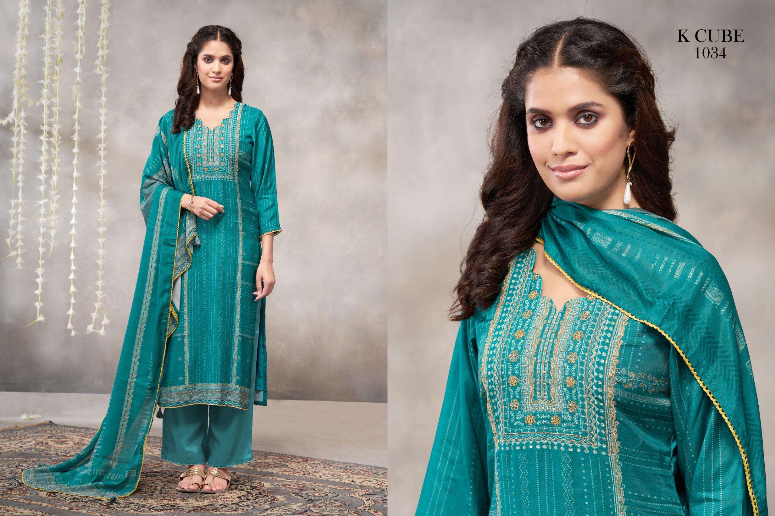 vaani by k cube colors designer embroidered with digital printed muslin suit wholesaler 
