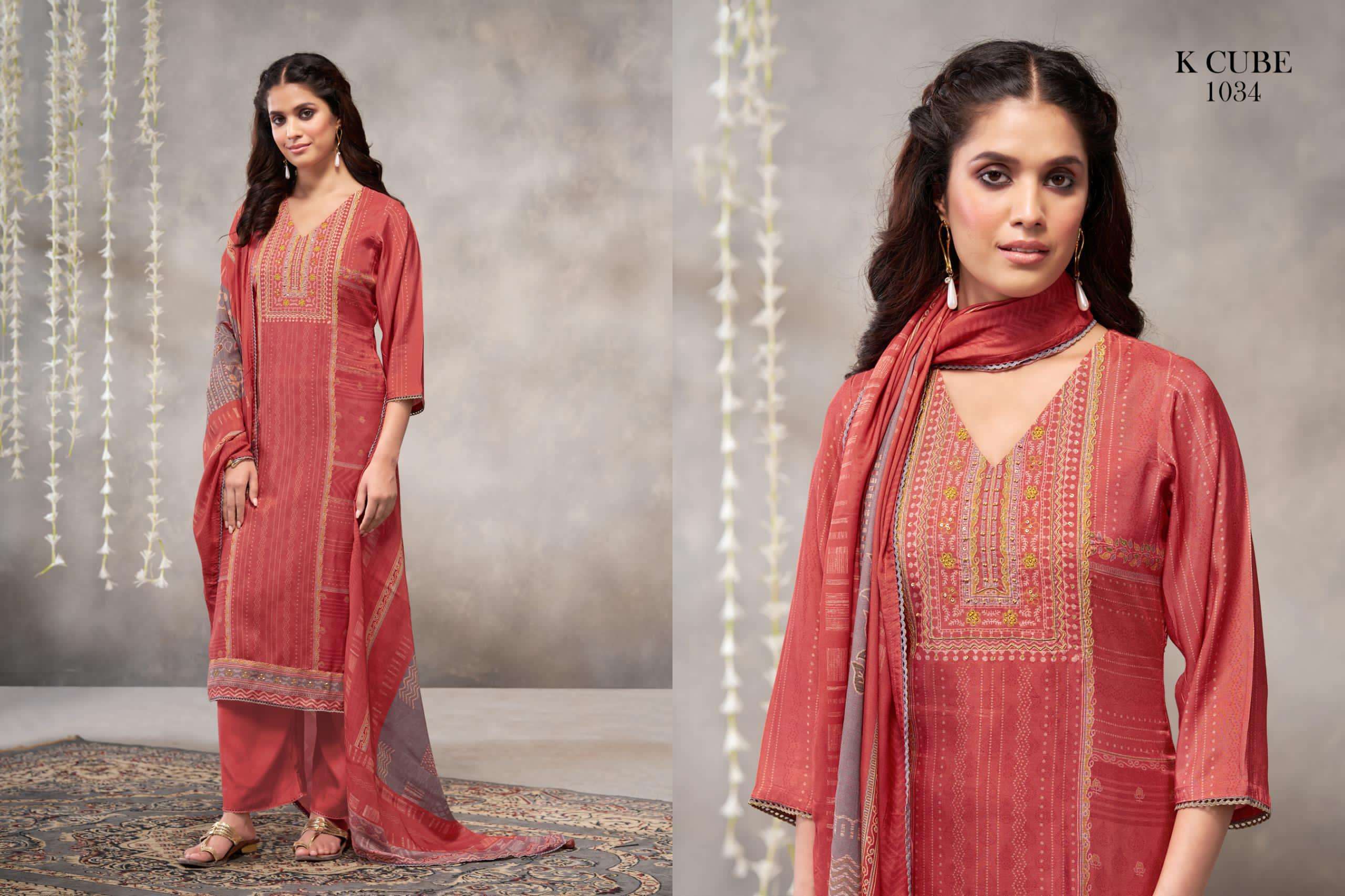 vaani by k cube colors designer embroidered with digital printed muslin suit wholesaler 