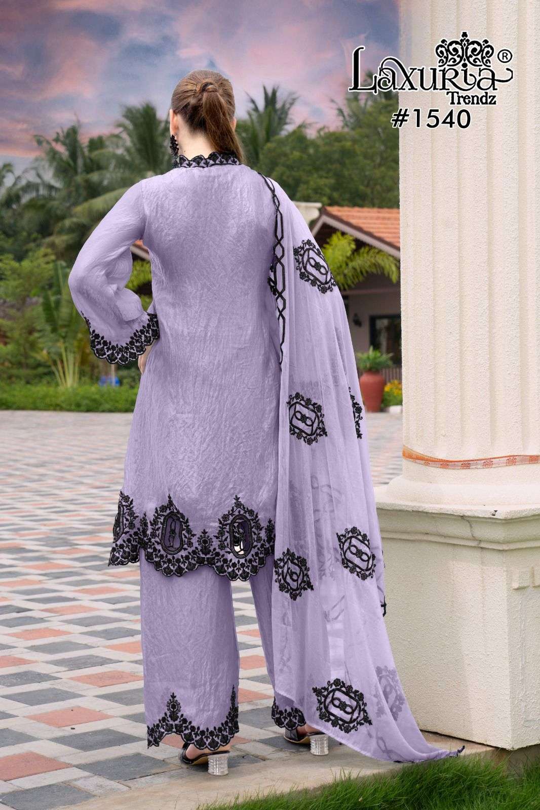 1540 by laxuria trendz colors exclusive designer fancy silk plazo suit wholesale price surat