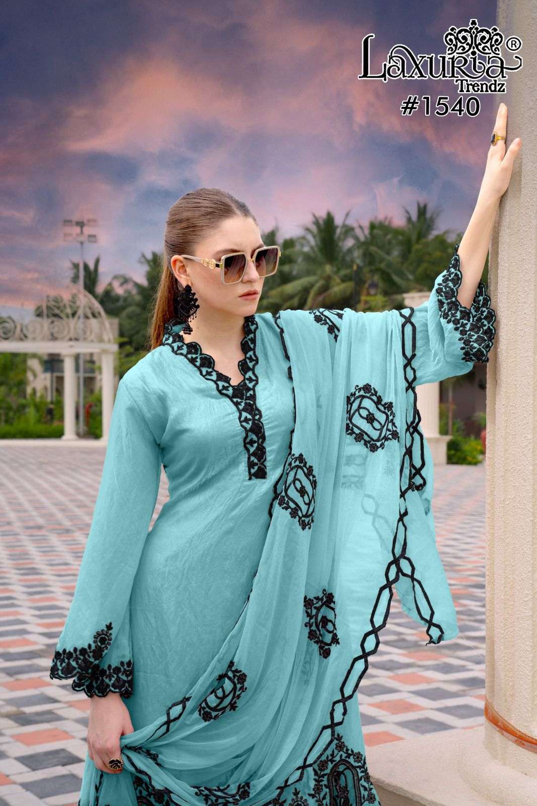 1540 by laxuria trendz colors exclusive designer fancy silk plazo suit wholesale price surat