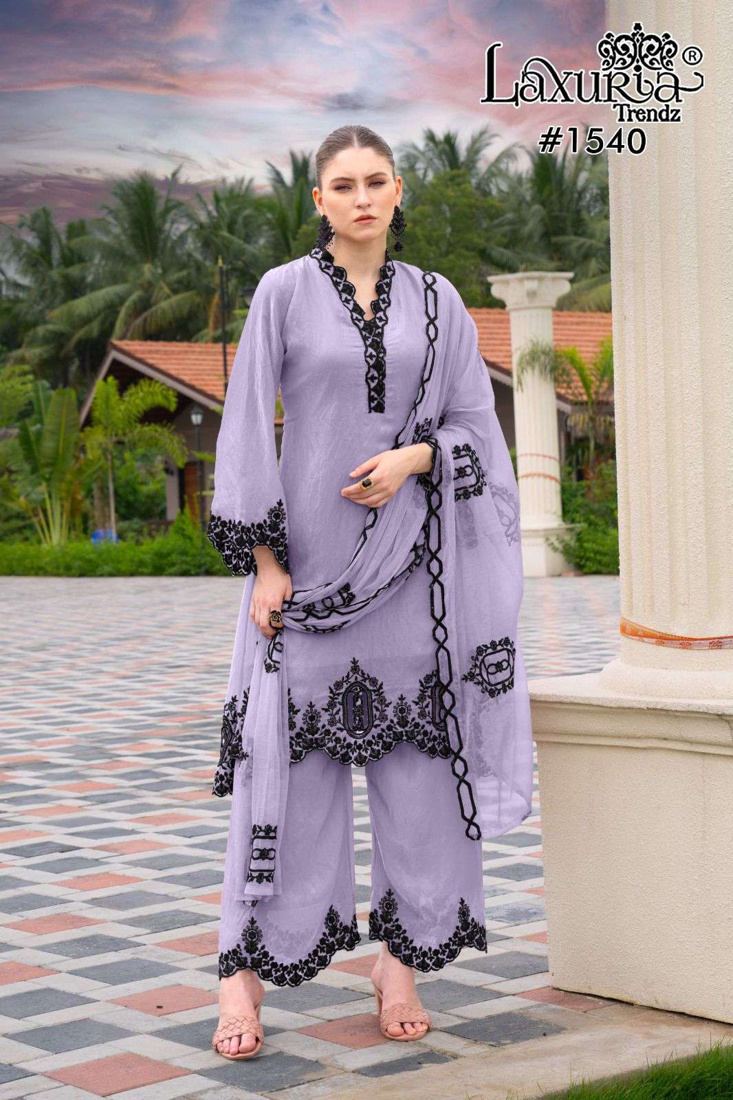 1540 by laxuria trendz colors exclusive designer fancy silk plazo suit wholesale price surat