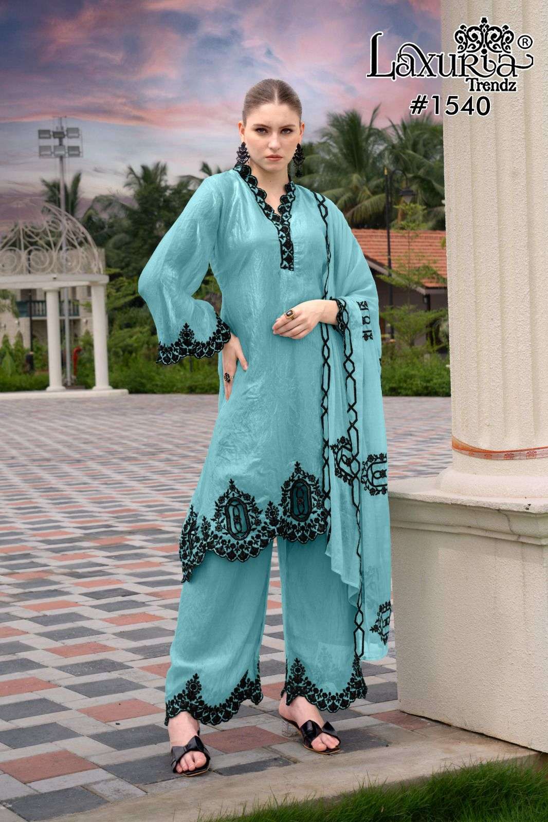1540 by laxuria trendz colors exclusive designer fancy silk plazo suit wholesale price surat