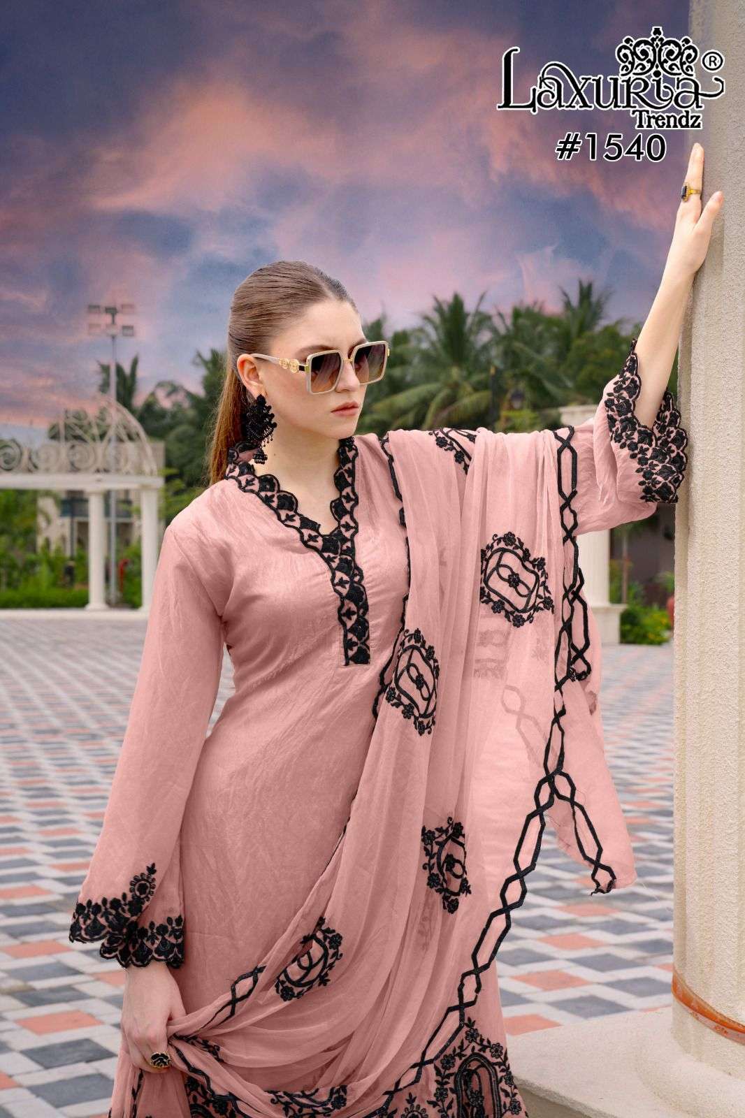 1540 by laxuria trendz colors exclusive designer fancy silk plazo suit wholesale price surat