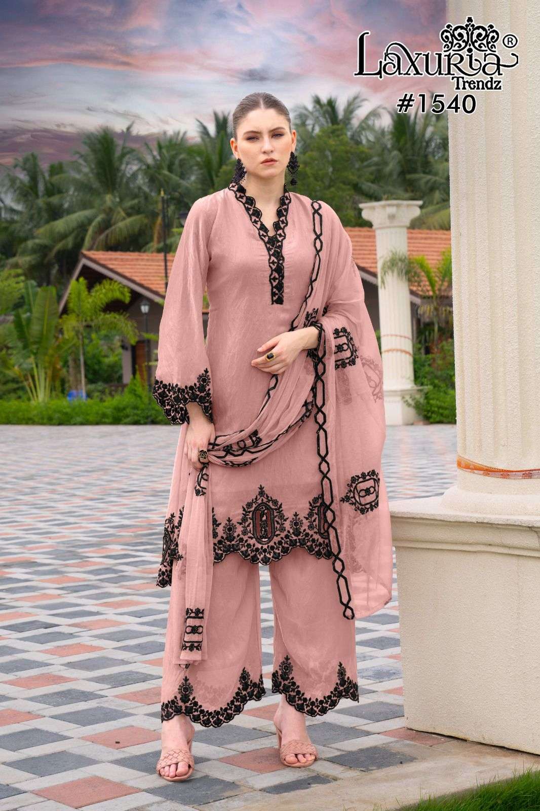 1540 by laxuria trendz colors exclusive designer fancy silk plazo suit wholesale price surat