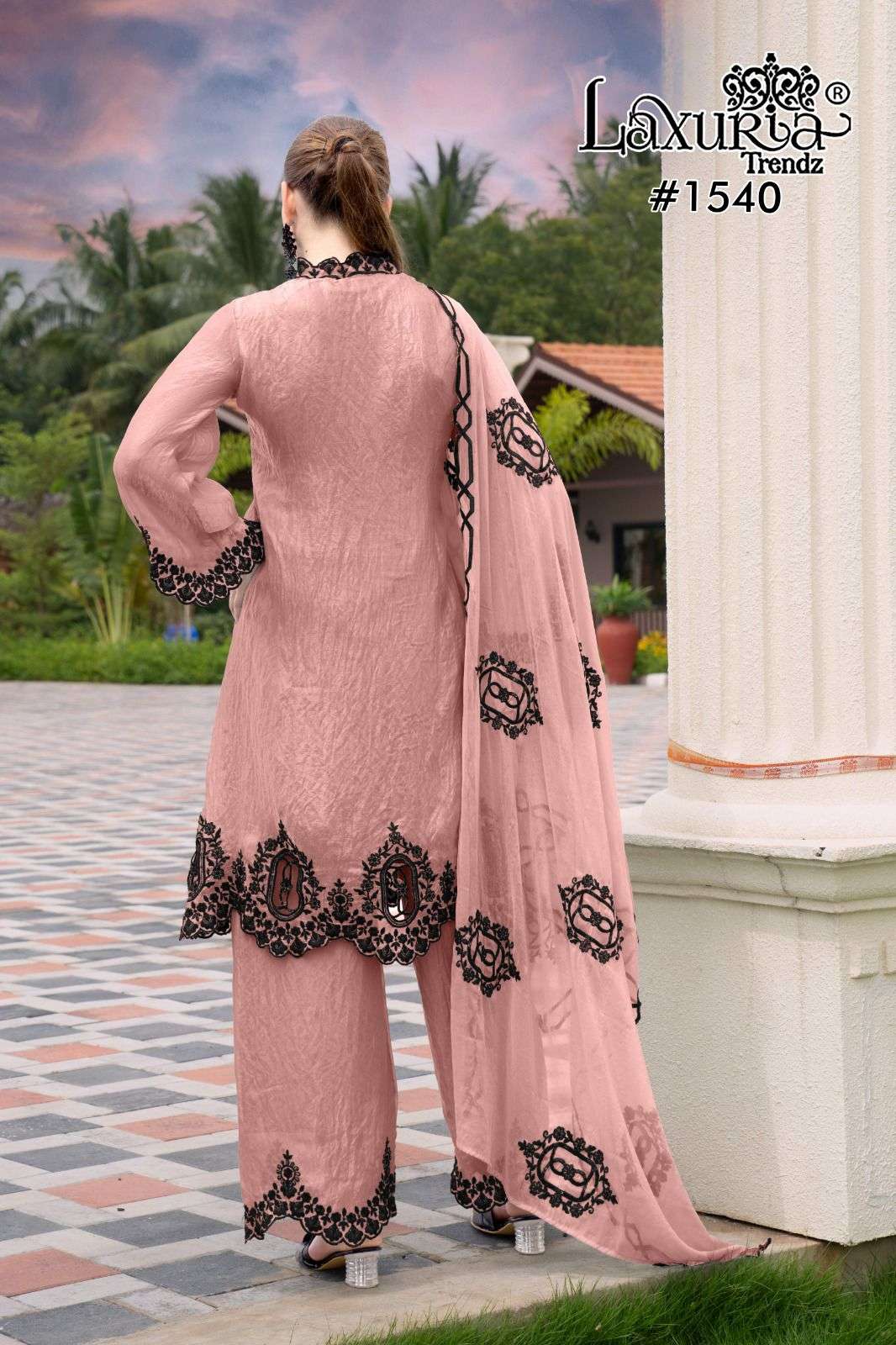 1540 by laxuria trendz colors exclusive designer fancy silk plazo suit wholesale price surat