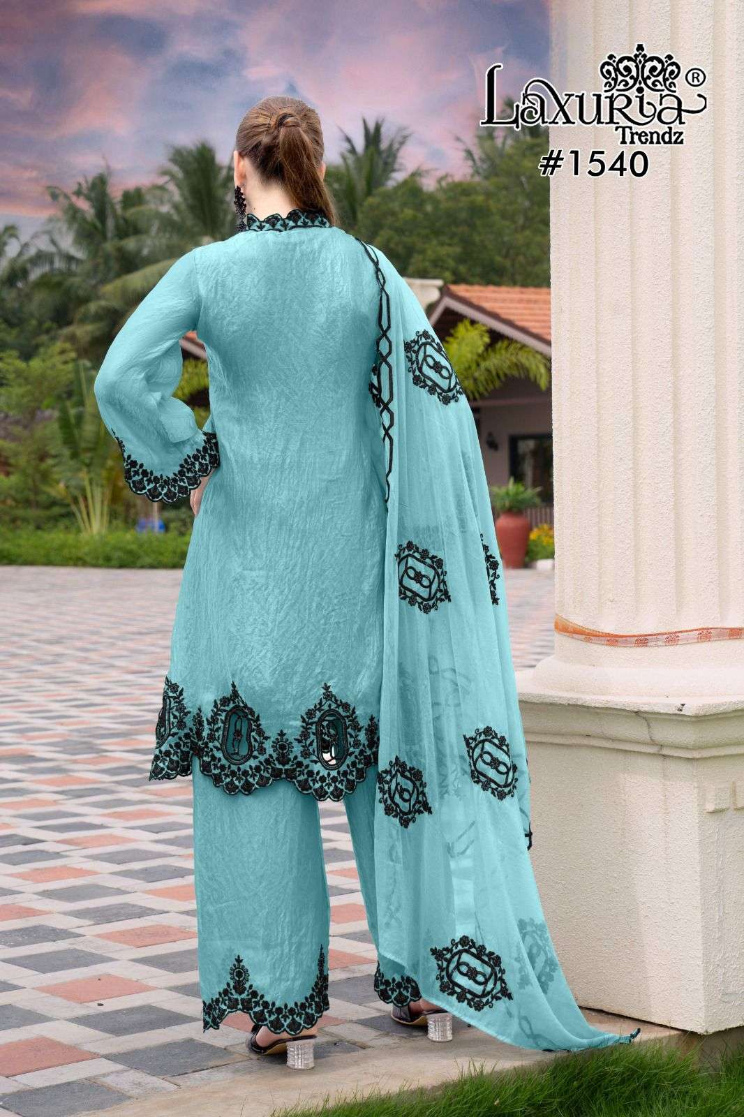 1540 by laxuria trendz colors exclusive designer fancy silk plazo suit wholesale price surat
