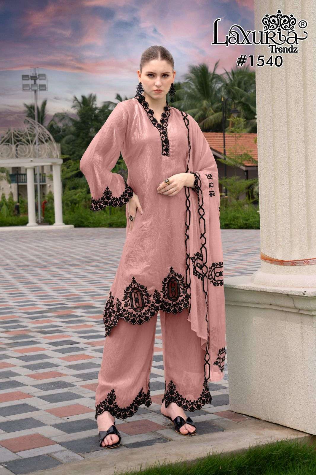 1540 by laxuria trendz colors exclusive designer fancy silk plazo suit wholesale price surat