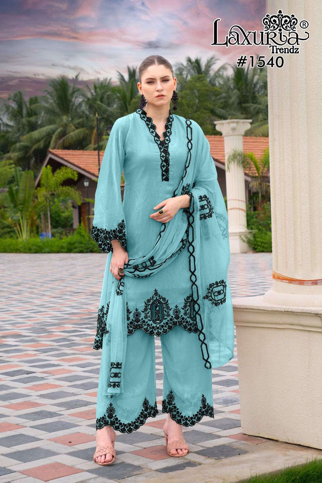 1540 by laxuria trendz colors exclusive designer fancy silk plazo suit wholesale price surat