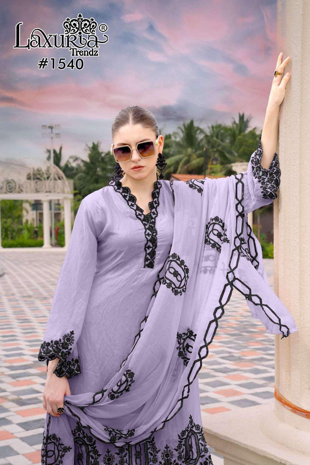 1540 by laxuria trendz colors exclusive designer fancy silk plazo suit wholesale price surat