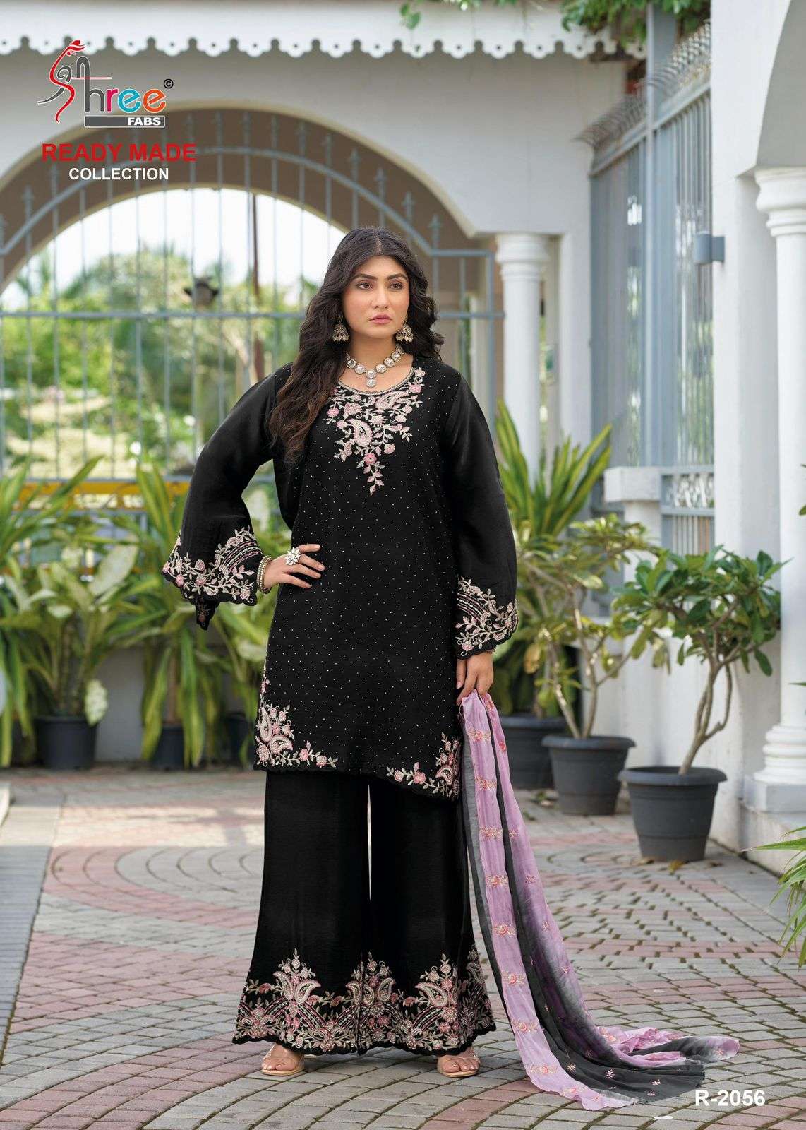 2056 by shree fabs colors satin silk designer readymade plazo suit wholesale price surat