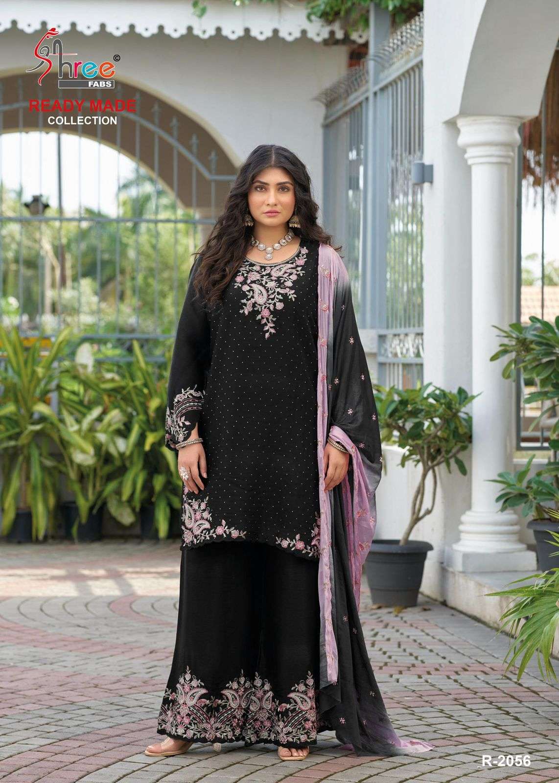 2056 by shree fabs colors satin silk designer readymade plazo suit wholesale price surat